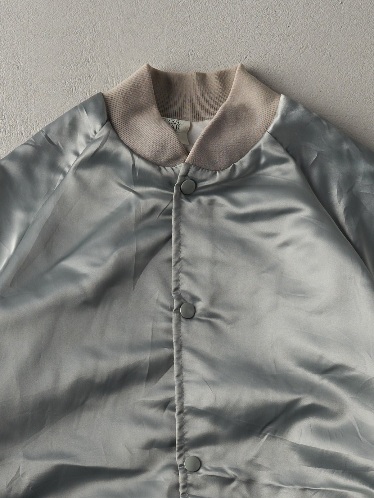 Vintage 70s Silver Upstate New York Thunderbird Club Satin Bomber (M)