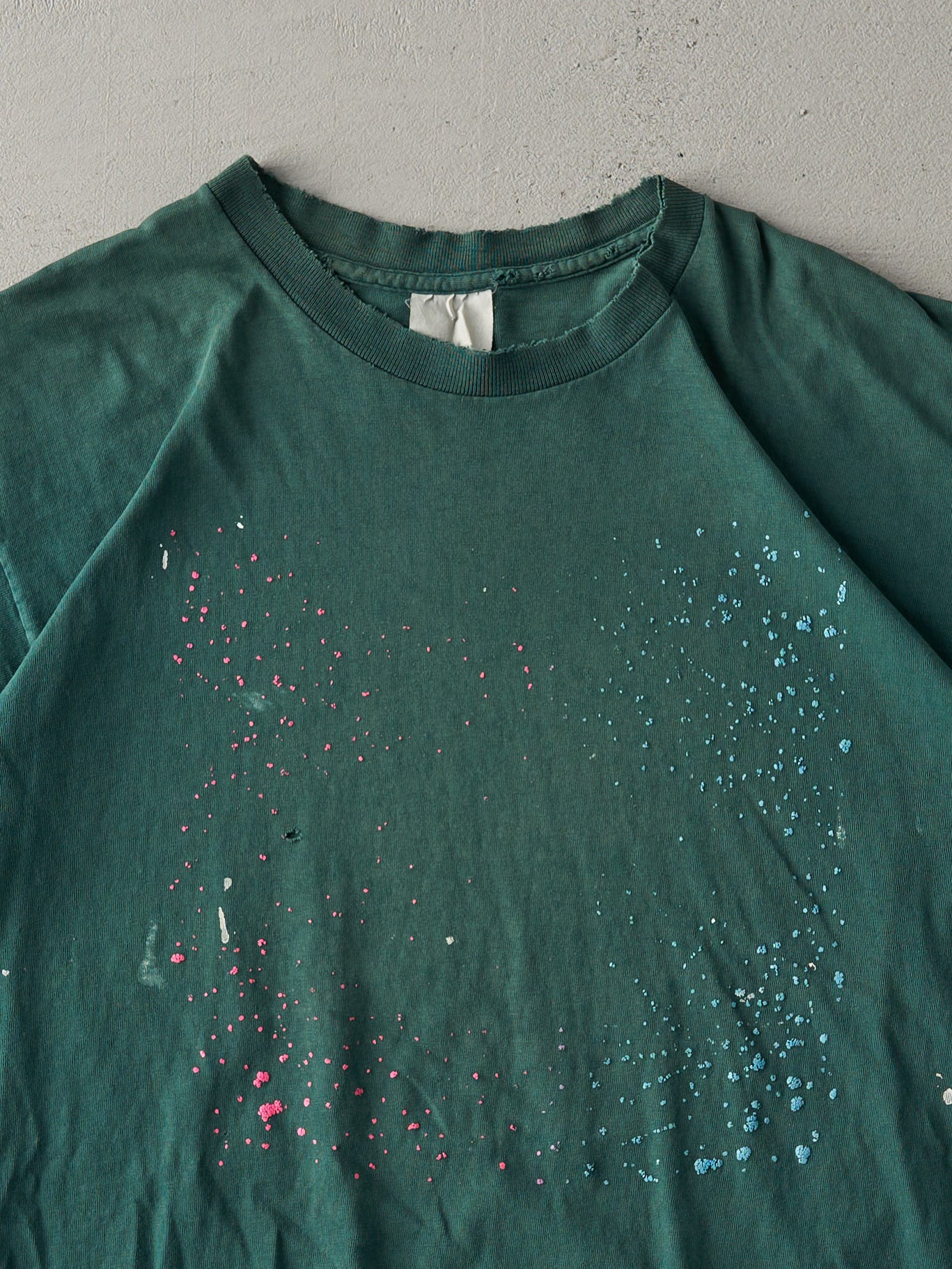 Vintage 90s Forest Green Faded Paint Splatter Tee (M)