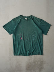 Vintage 90s Forest Green Faded Paint Splatter Tee (M)