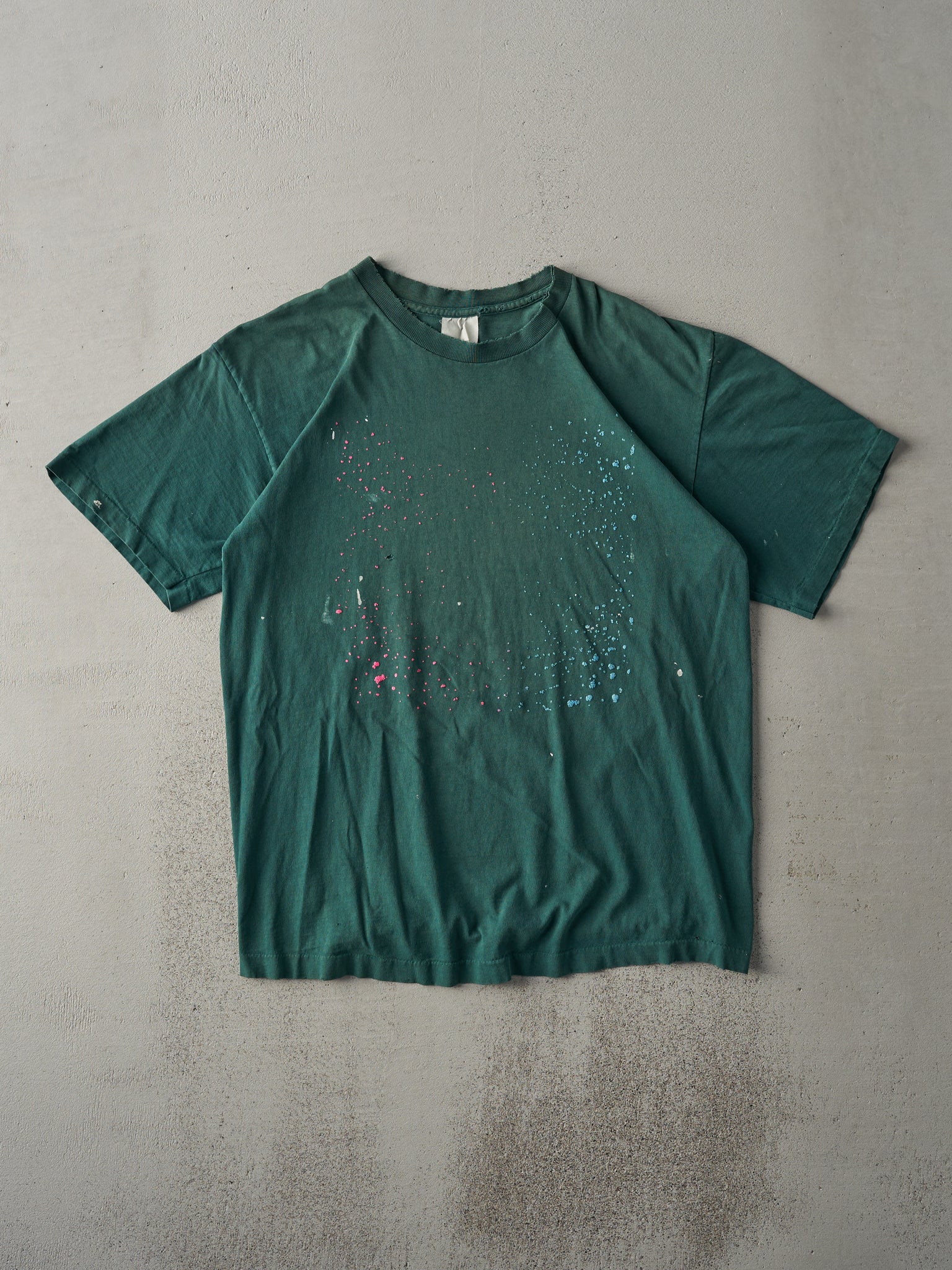 Vintage 90s Forest Green Faded Paint Splatter Tee (M)