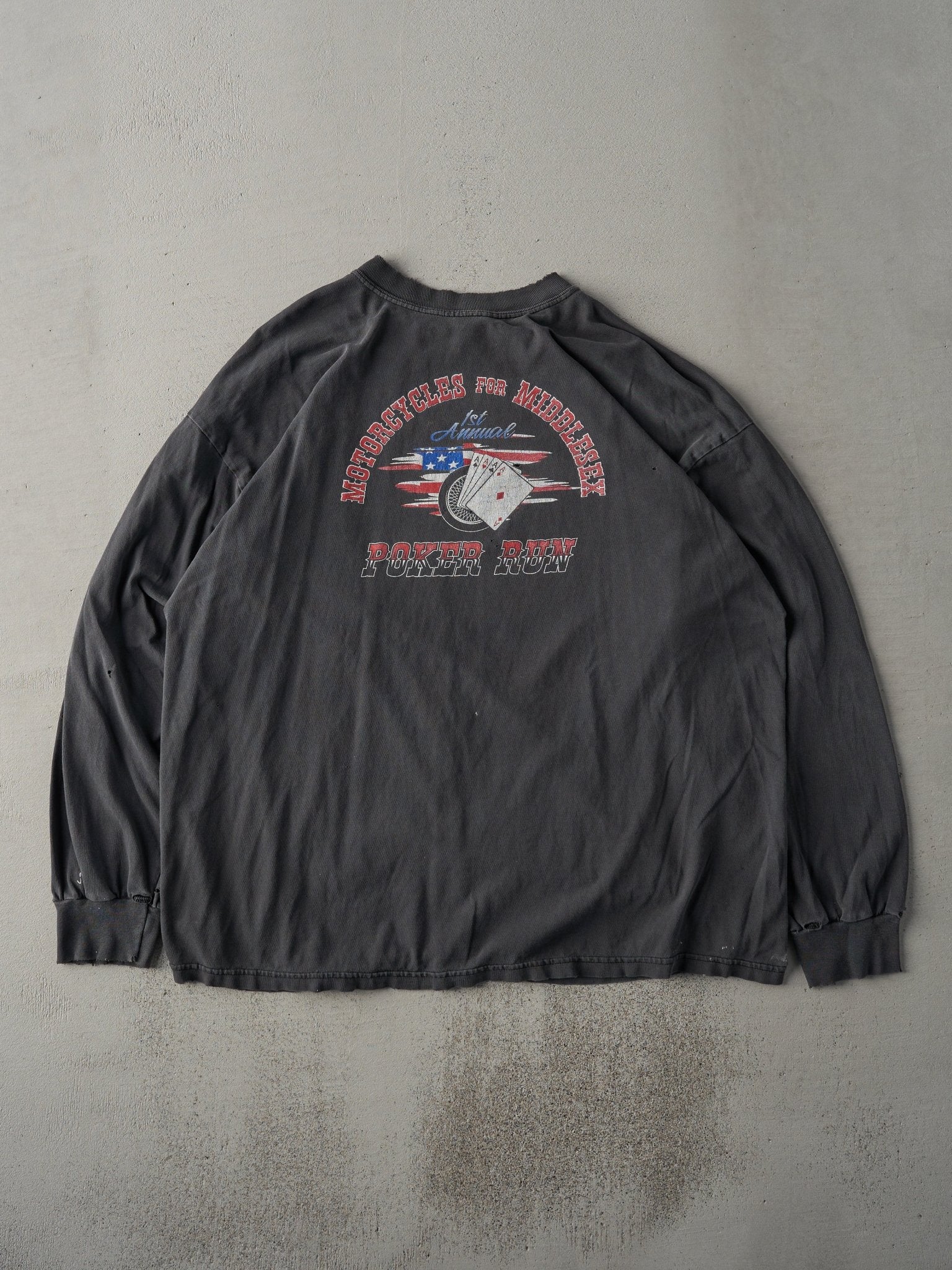 Vintage 90s Faded Black Motorcycle Poker Run Long Sleeve (L)