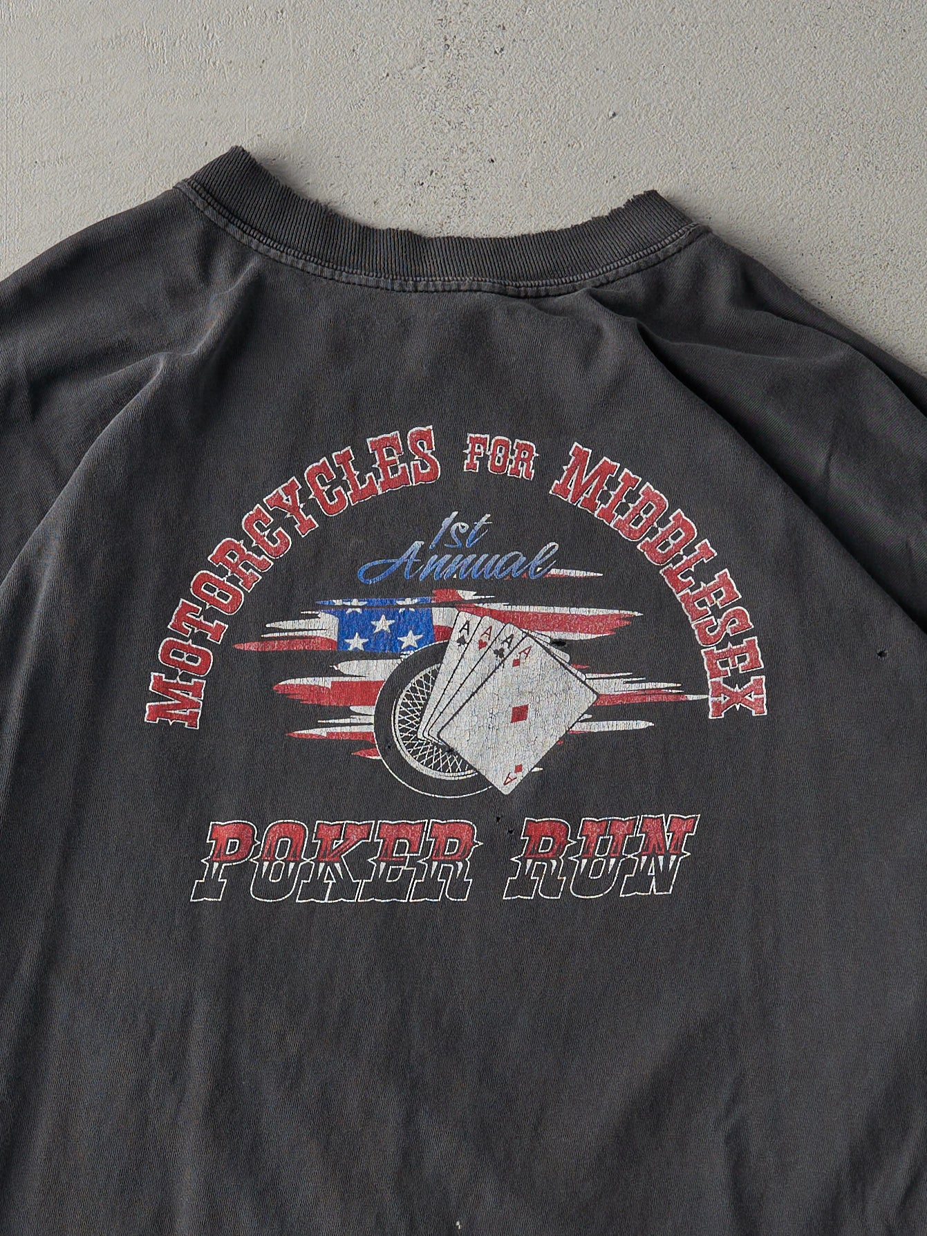 Vintage 90s Faded Black Motorcycle Poker Run Long Sleeve (L)