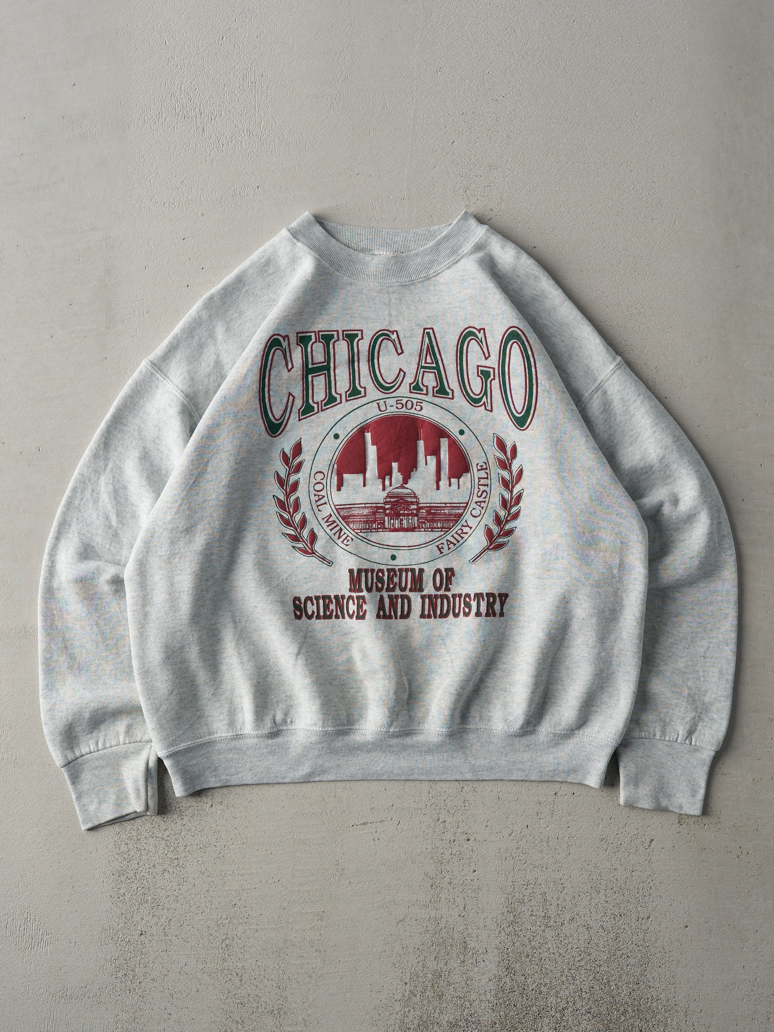 Vintage 90s Heather Grey Chicago Museum of Science Boxy Crewneck (M)