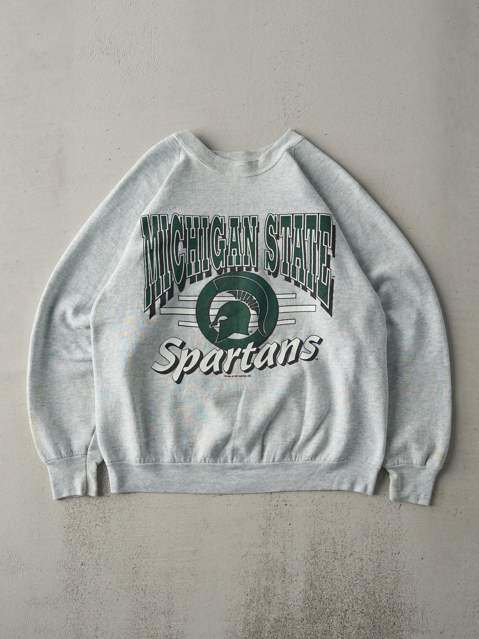 Vintage 91' Heather Grey Michigan State Spartans Crewneck (M)