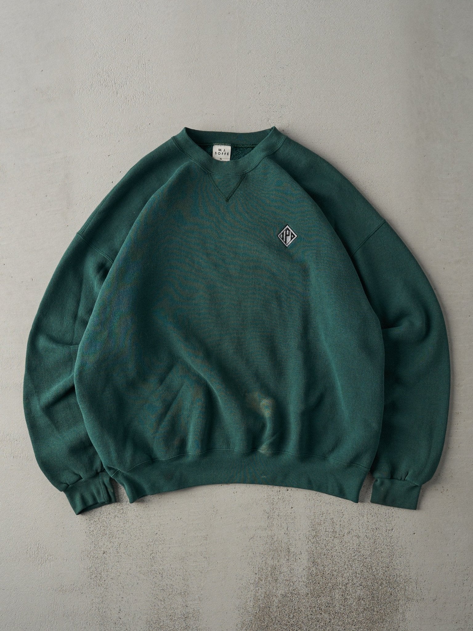 Vintage 90s Forest Green Embroidered Logo Boxy Crewneck (L)