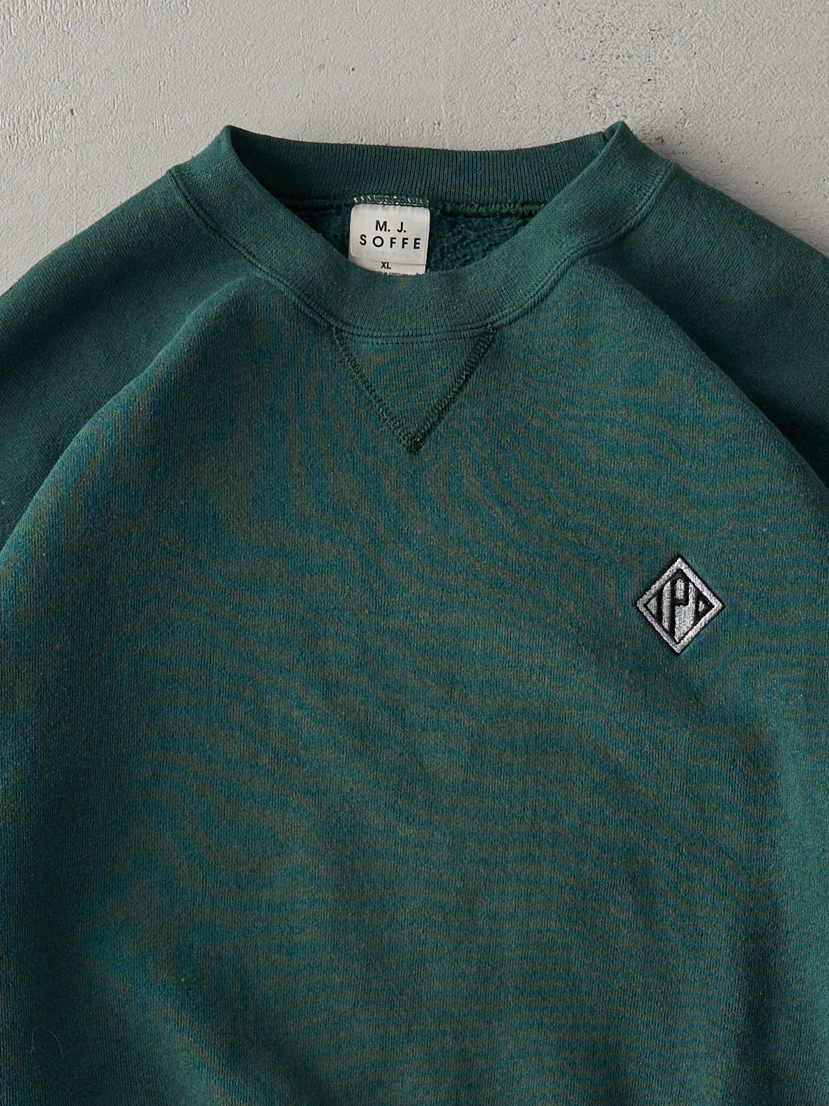 Vintage 90s Forest Green Embroidered Logo Boxy Crewneck (L)
