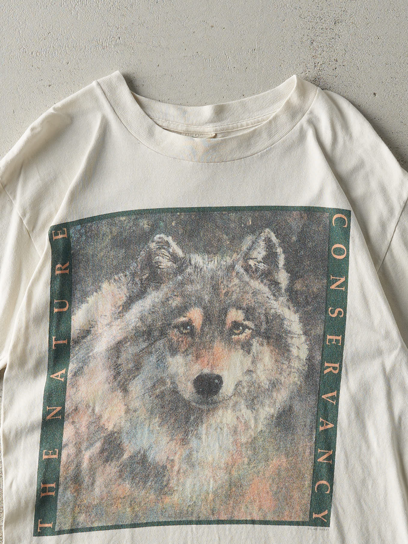 Vintage 90s Beige Nature Conservancy Wolf Tee (S/M)