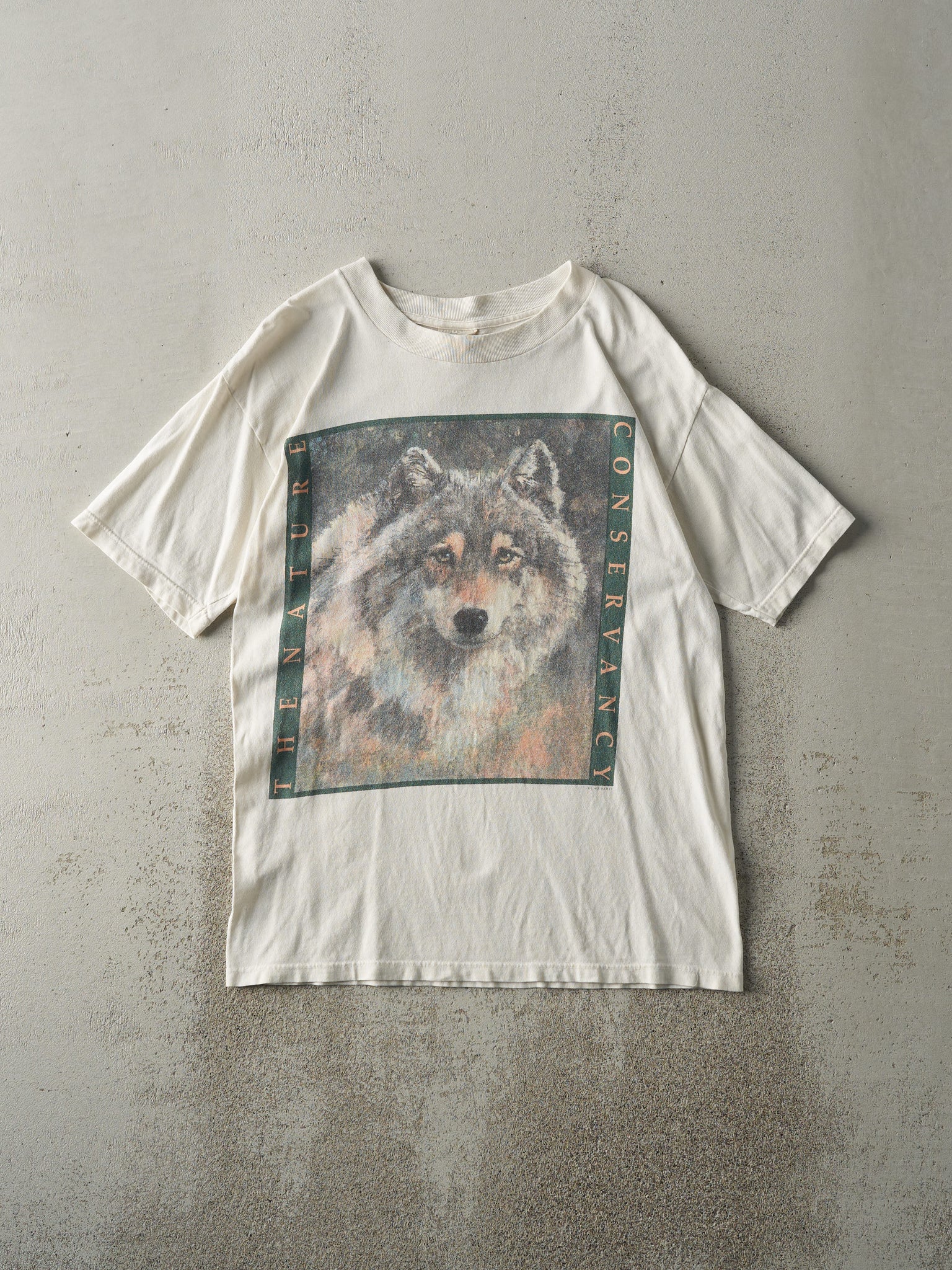 Vintage 90s Beige Nature Conservancy Wolf Tee (S/M)