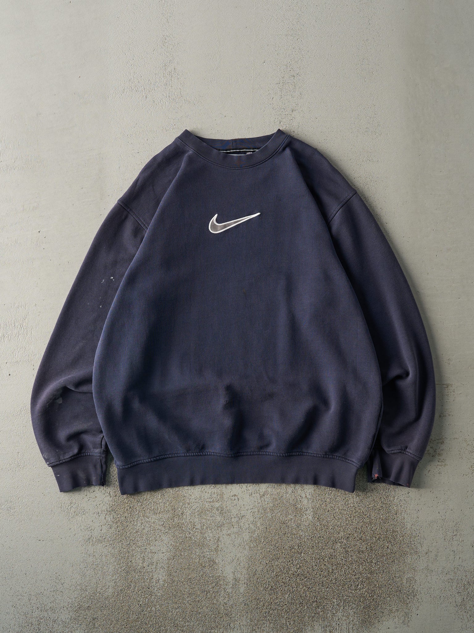 Vintage Y2K Navy Blue Embroidered Nike Swoosh Crewneck (XL)