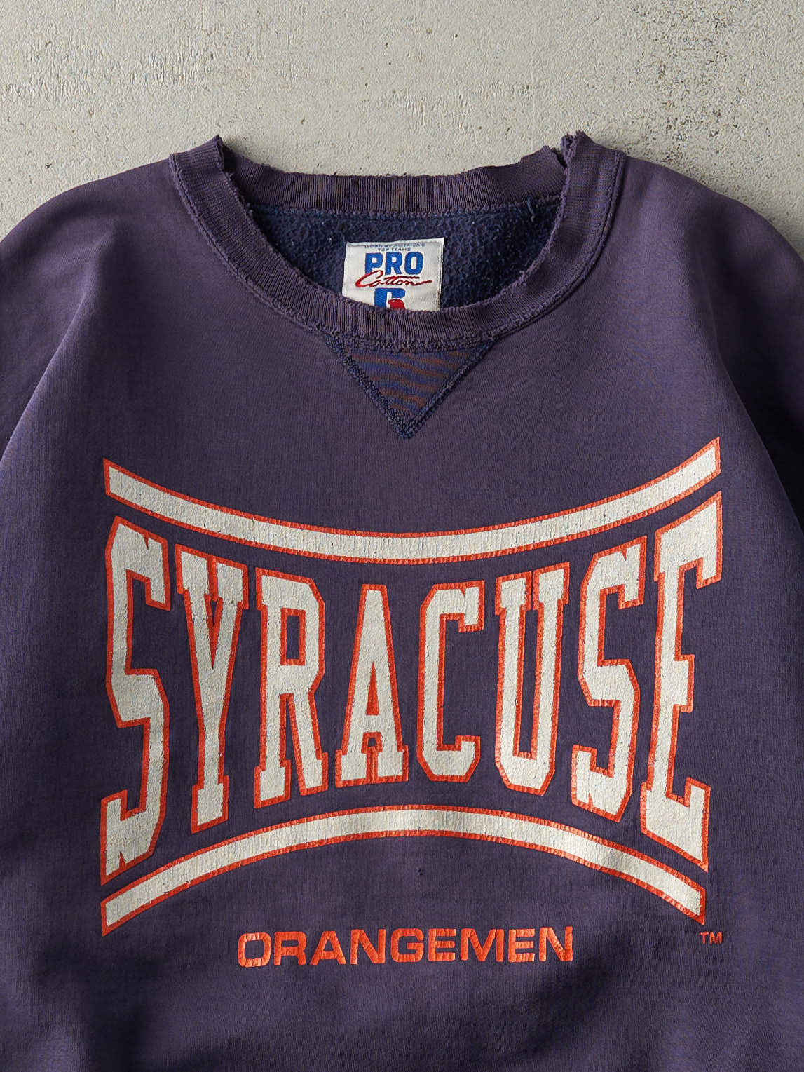 Vintage 90s Sun Faded Navy Syracuse University Russell Athletic Crewneck (L)