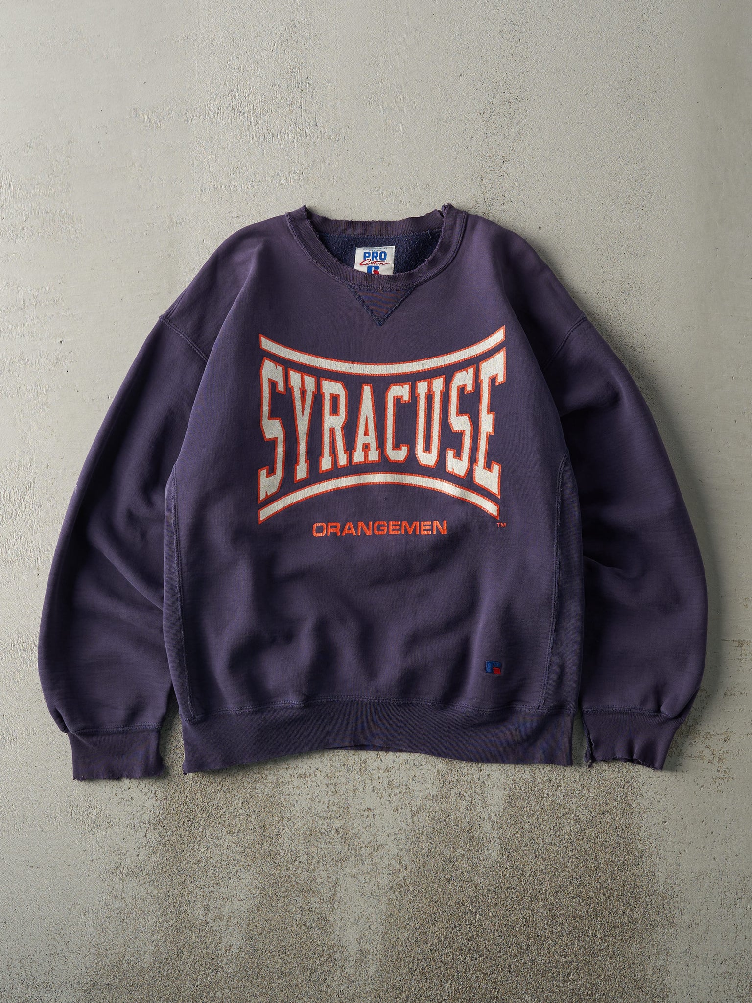 Vintage 90s Sun Faded Navy Syracuse University Russell Athletic Crewneck (L)