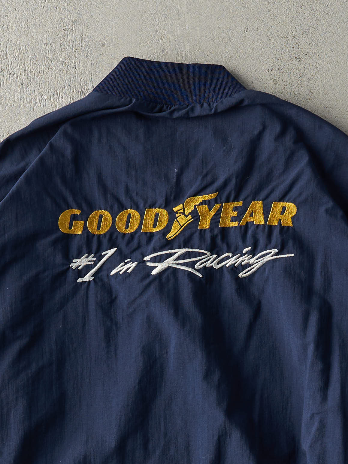 Vintage 90s Navy Blue Good Year Embroidered Quarter Zip Windbreaker Jacket (XL)