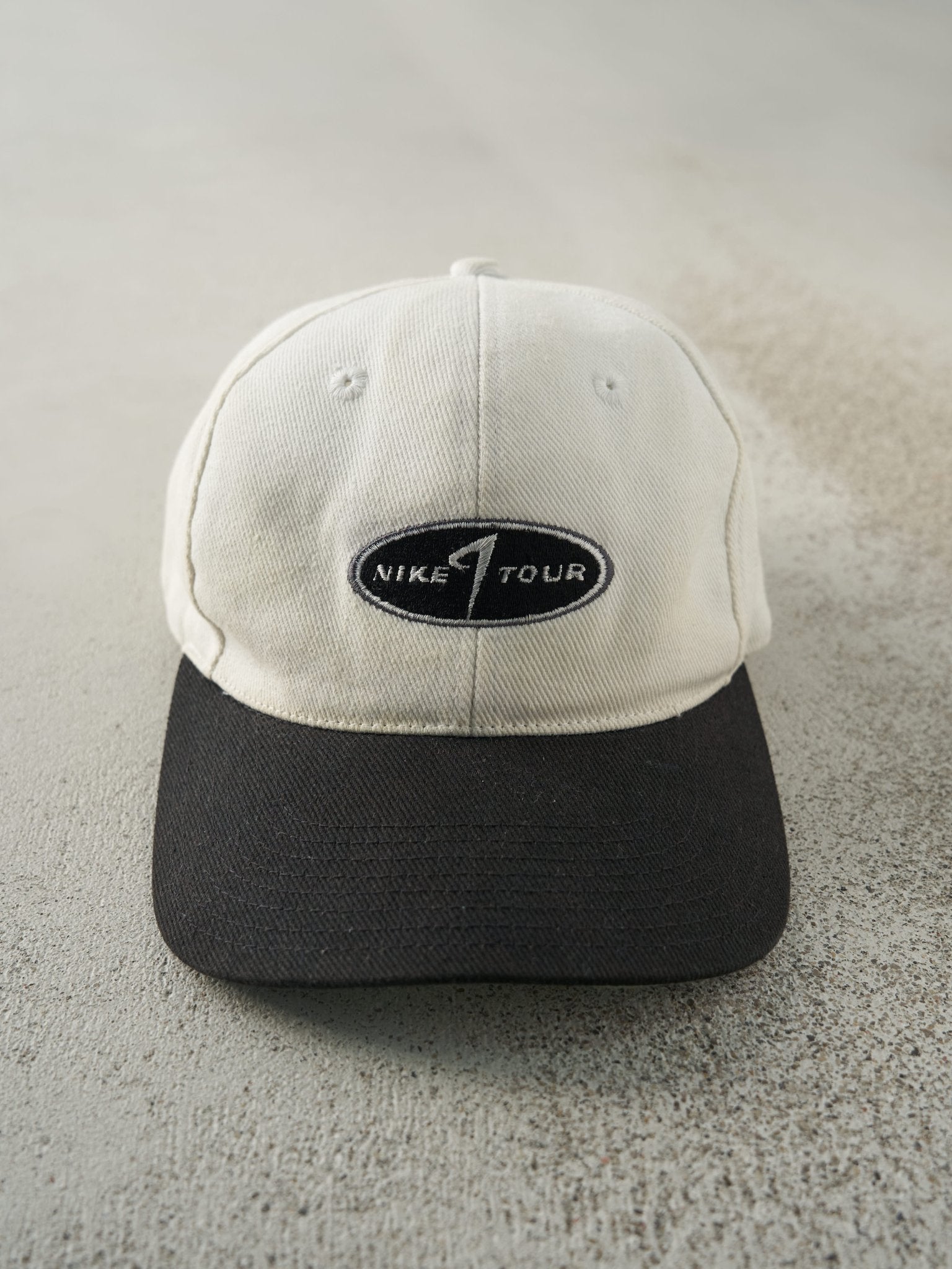 Vintage Y2K Beige & Black Nike Tour Golf Velcro Hat