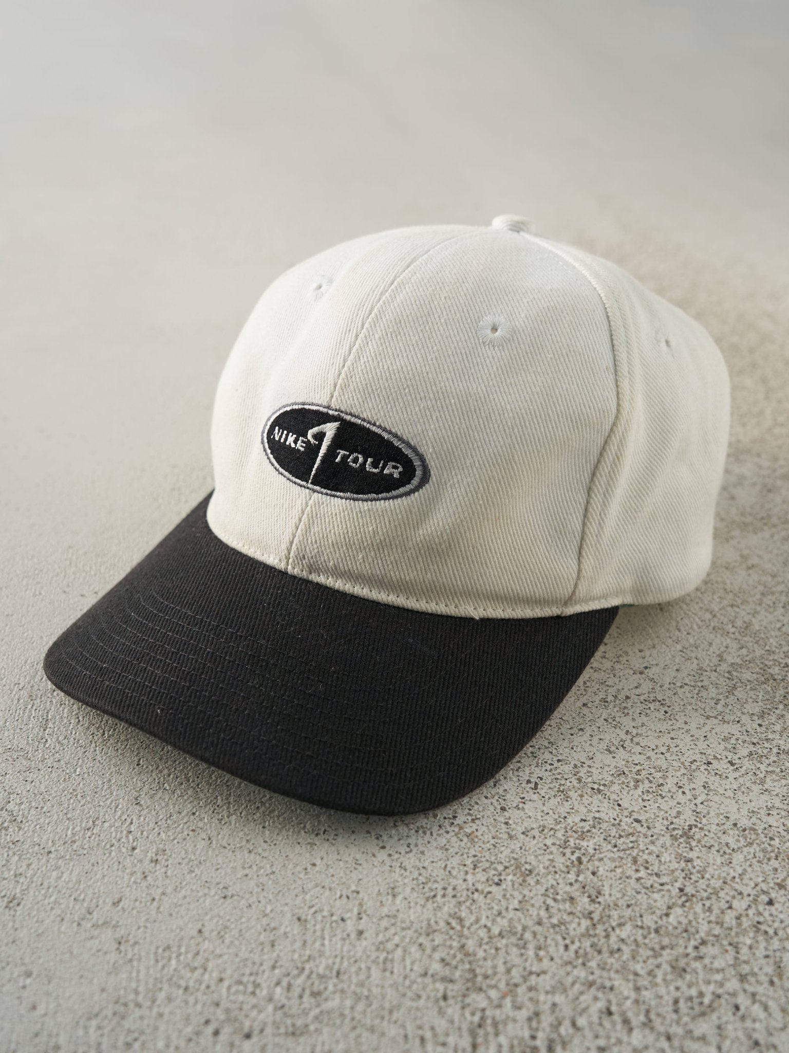 Vintage Y2K Beige & Black Nike Tour Golf Velcro Hat