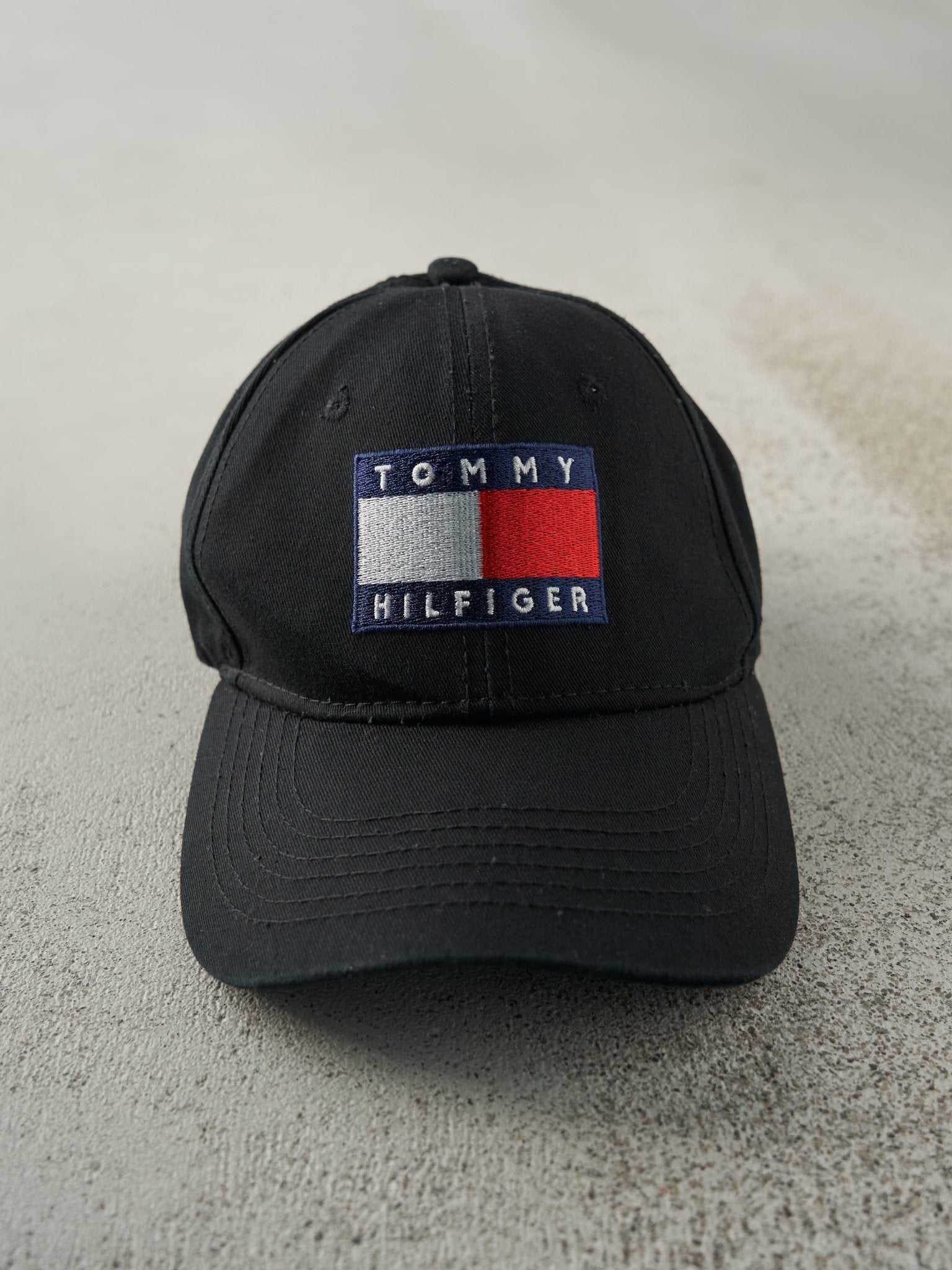 Vintage Y2K Black Tommy Hilfiger Embroidered Strapback Hat