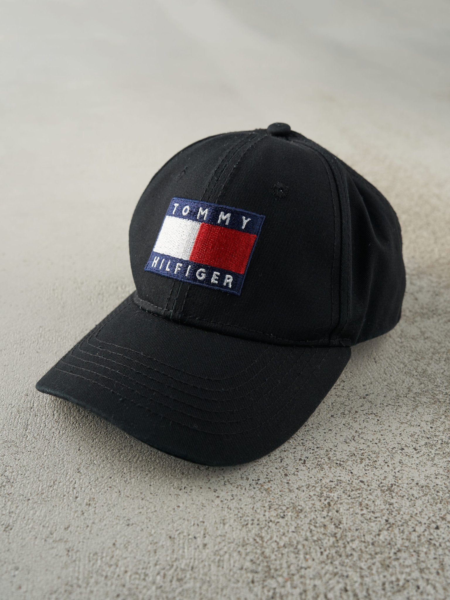 Vintage Y2K Black Tommy Hilfiger Embroidered Strapback Hat