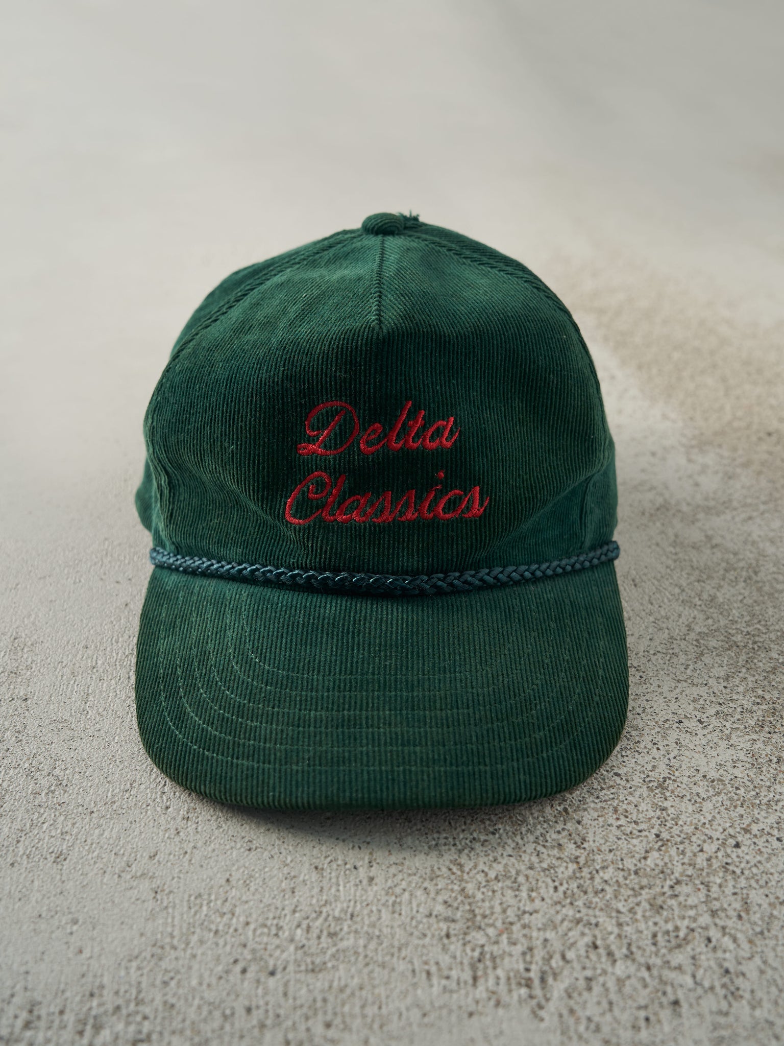 Vintage 90s Forest Green Delta Classics Embroidered Corduroy Snapback Hat