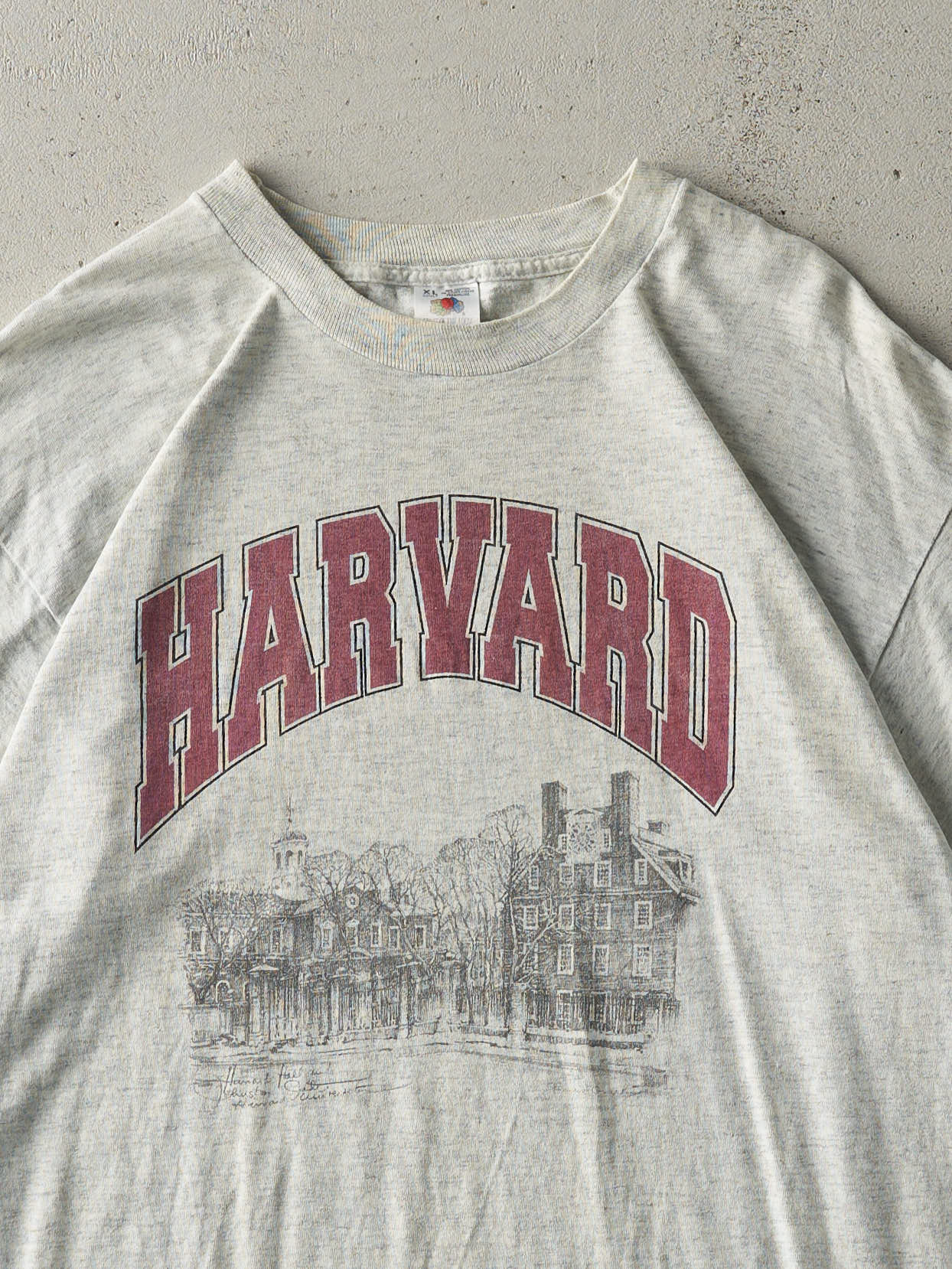 Vintage 90s Heather Grey Harvard University Single Stitch Tee (L/XL)