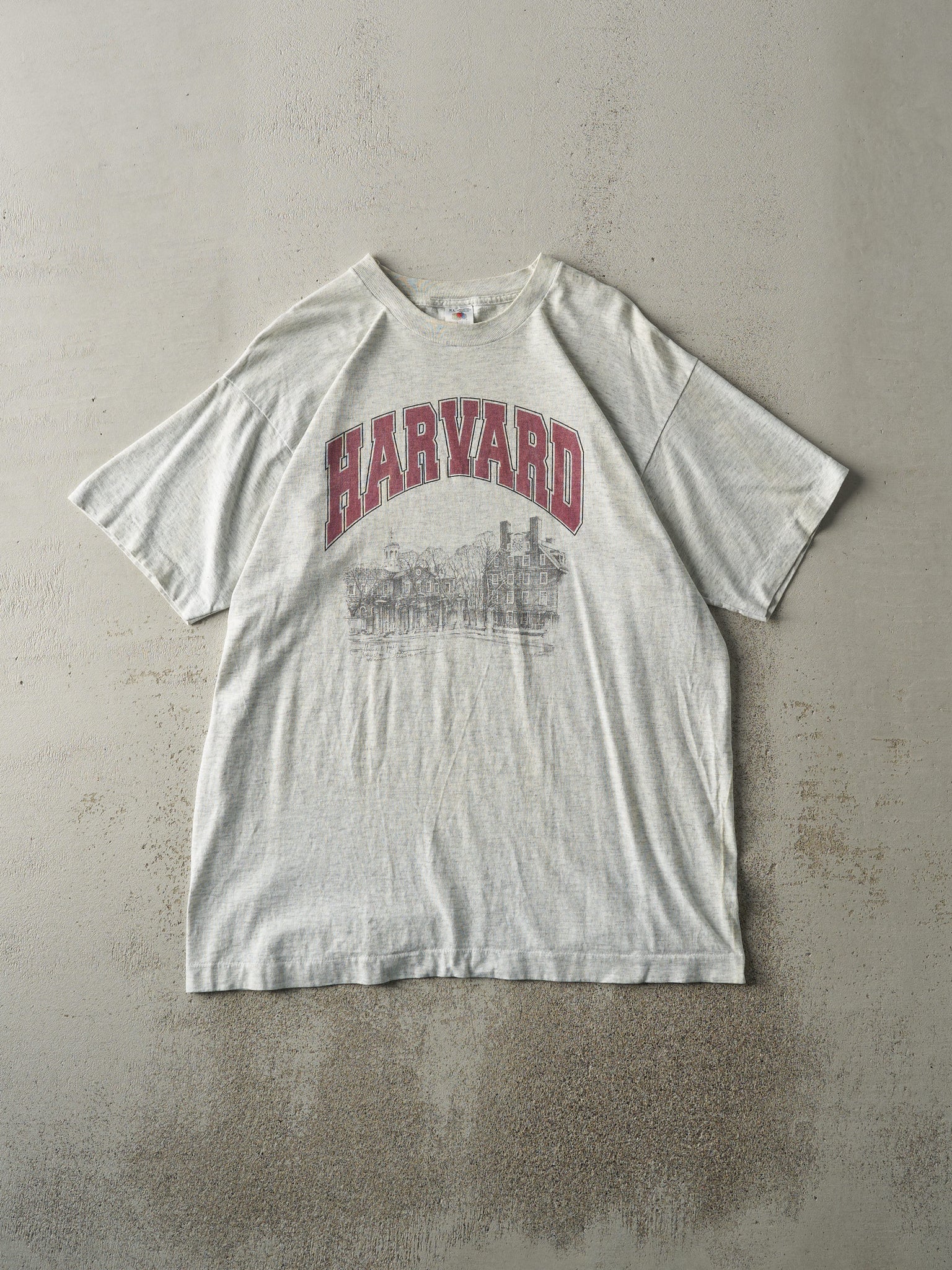 Vintage 90s Heather Grey Harvard University Single Stitch Tee (L/XL)