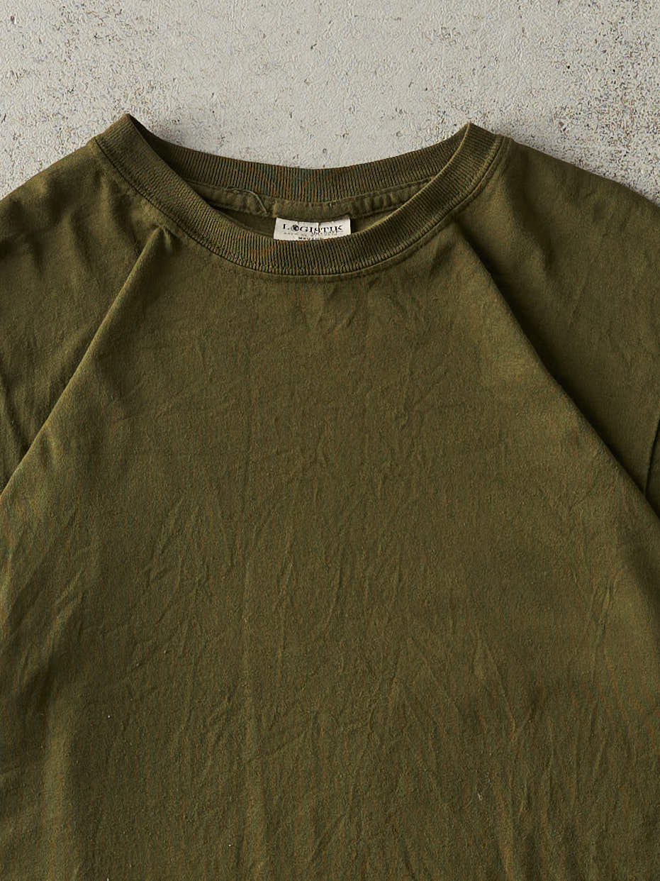 Vintage 90s Olive Green Blank Tee (M)