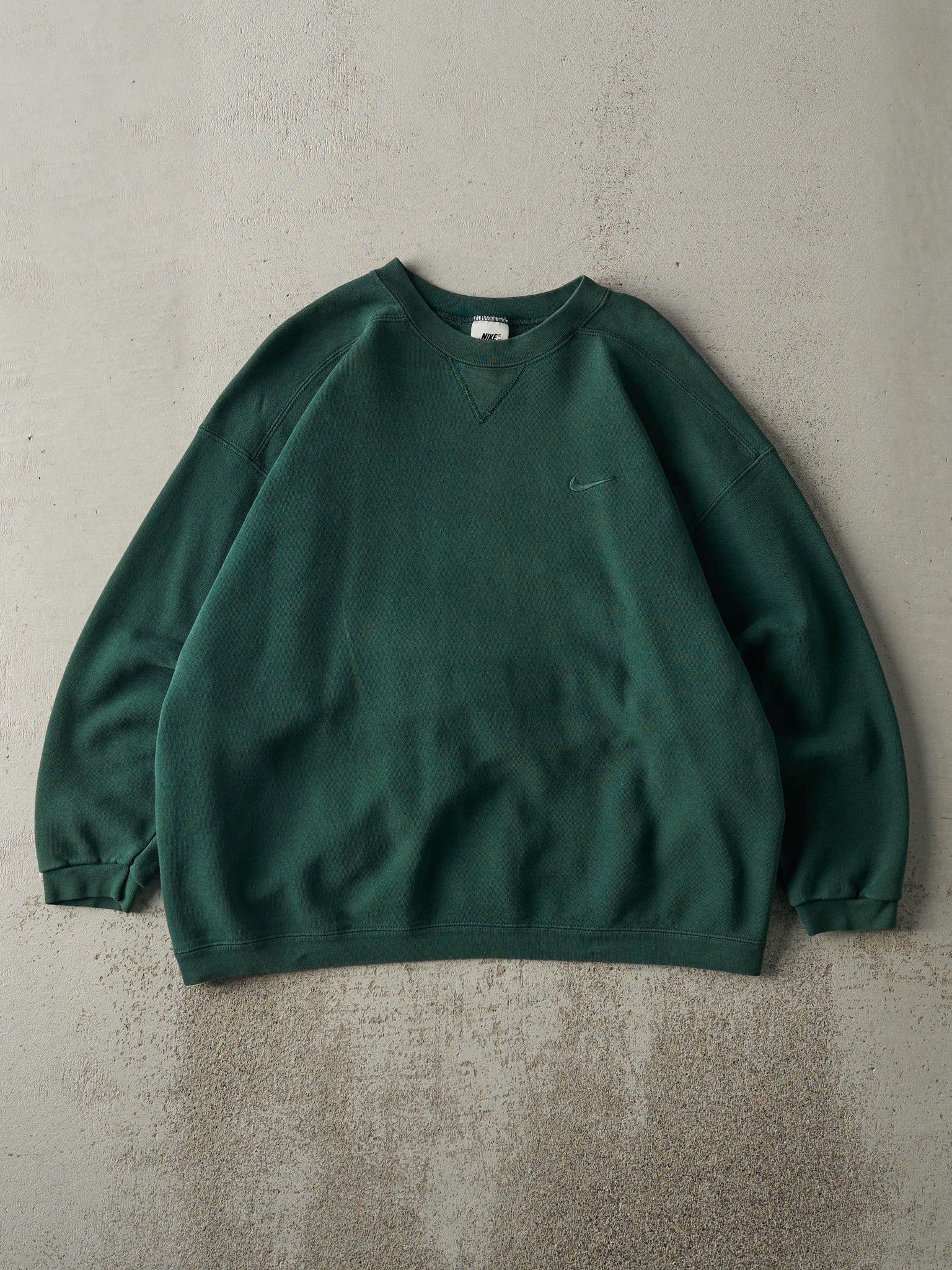 Vintage 90s Forest Green Nike Tonal Swoosh Embroidered Boxy Crewneck (M)