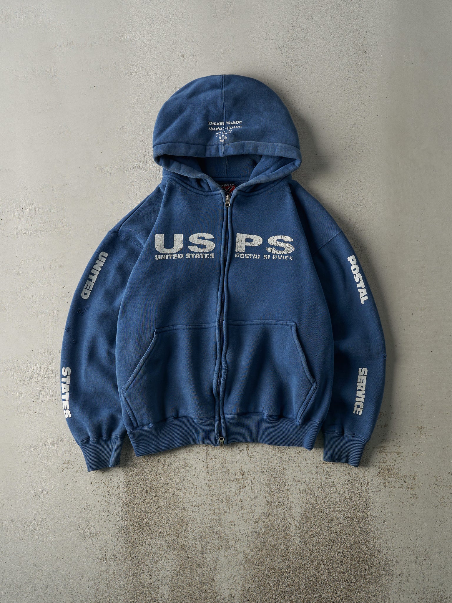 Vintage 90s Blue USPS Heavyweight Boxy Zip Up Hoodie (L)