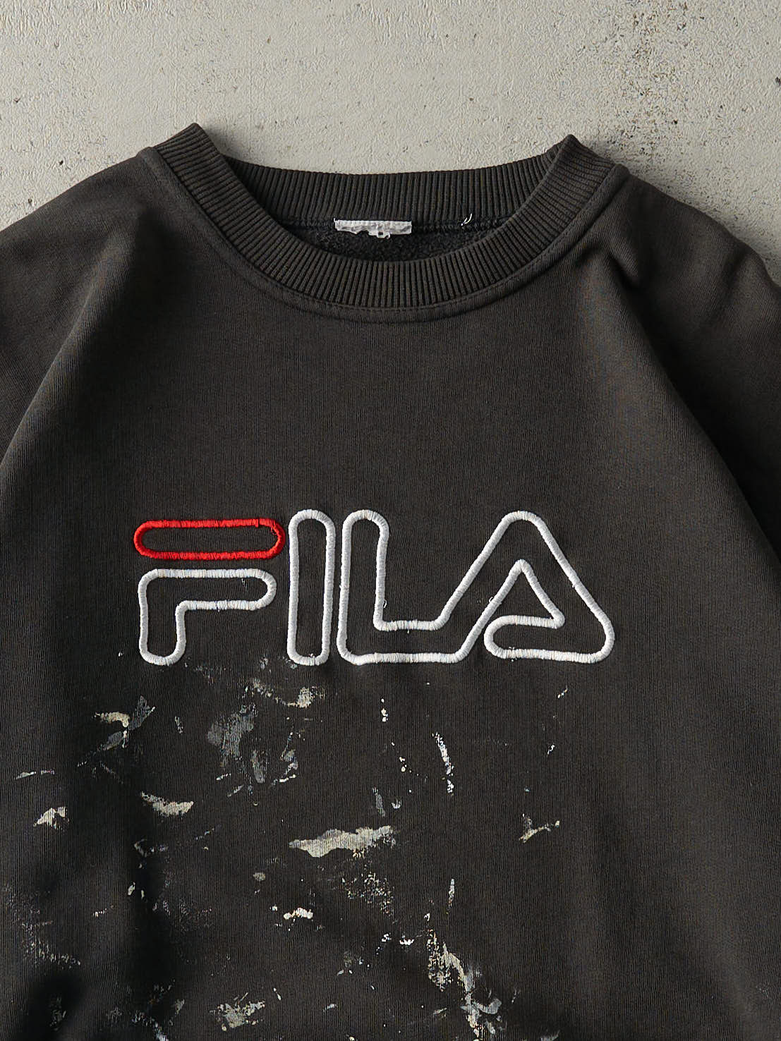 Vintage 90s Faded Black Embroidered Fila Crewneck (L)