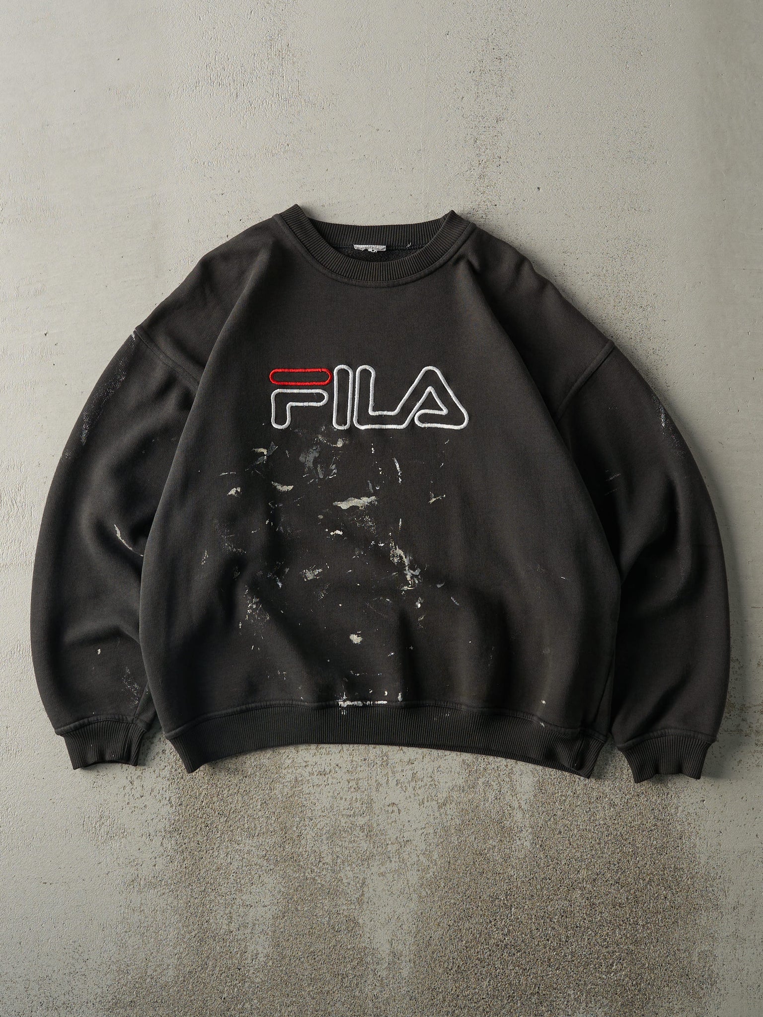 Vintage 90s Faded Black Embroidered Fila Crewneck (L)