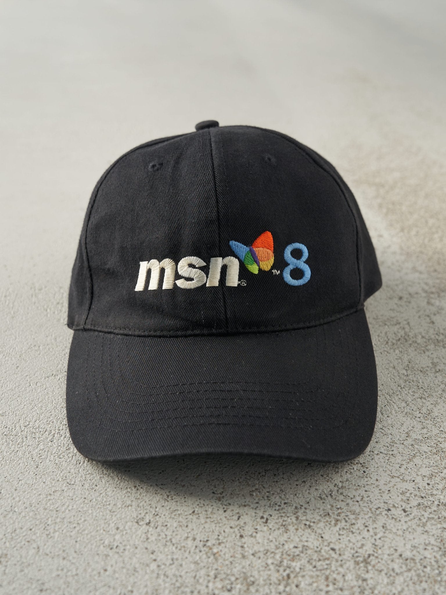 Vintage Y2K Black Embroidered MSN 8 Strapback Hat