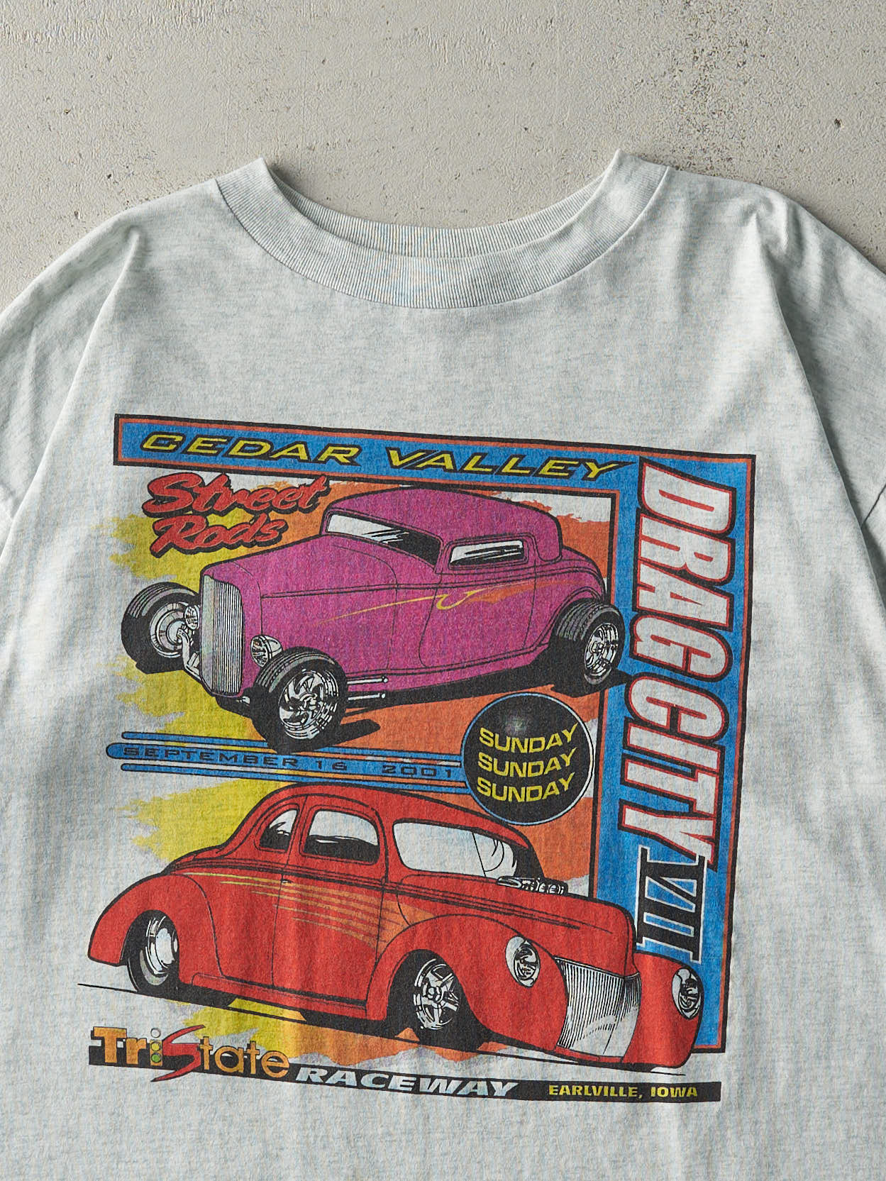 Vintage 01' Heather Grey Cedar Valley Drag Racing Tee (M/L)