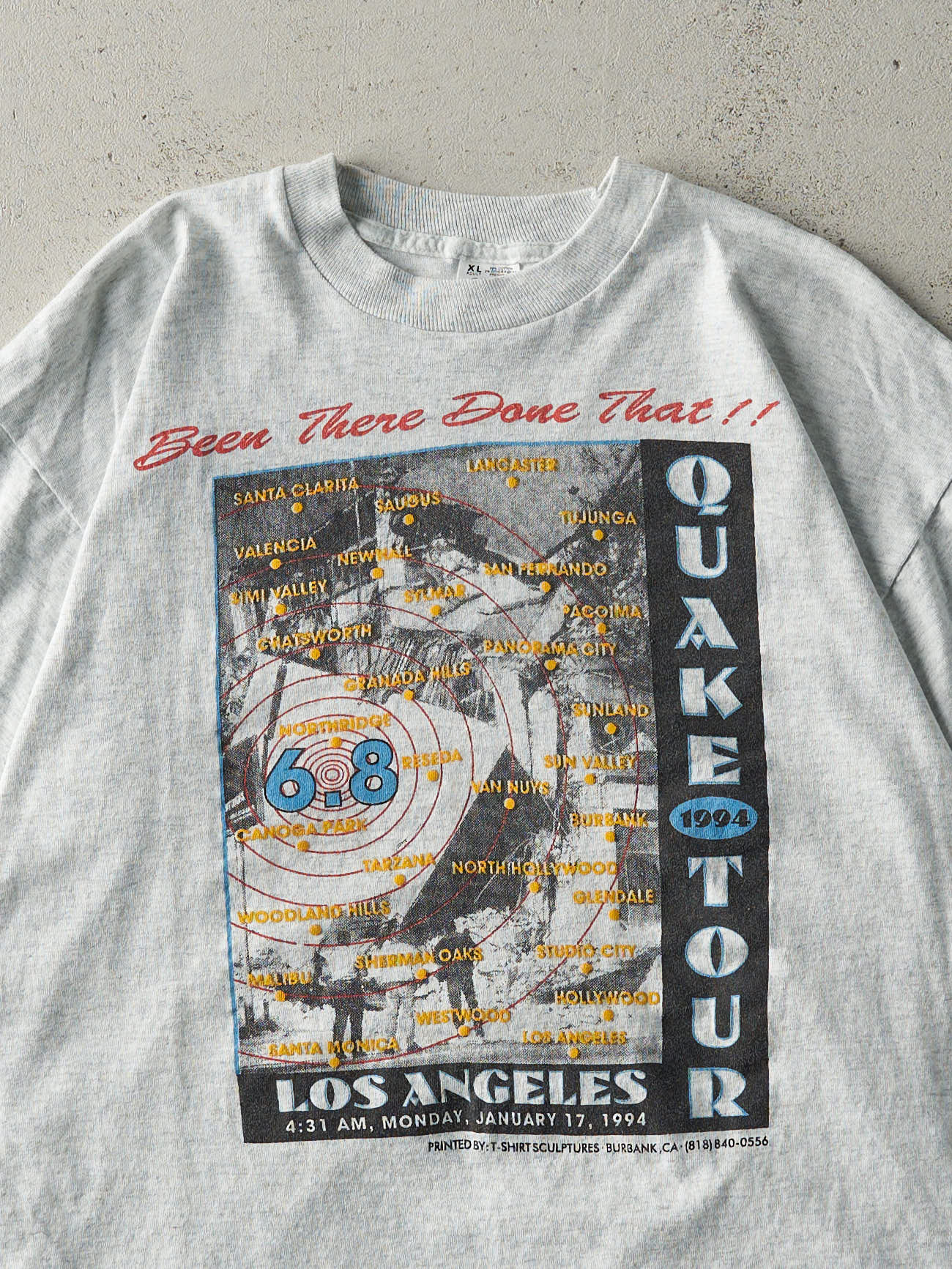 Vintage 94' Heather Grey Los Angeles Earth Quake Tour Single Stitch Tee (L)