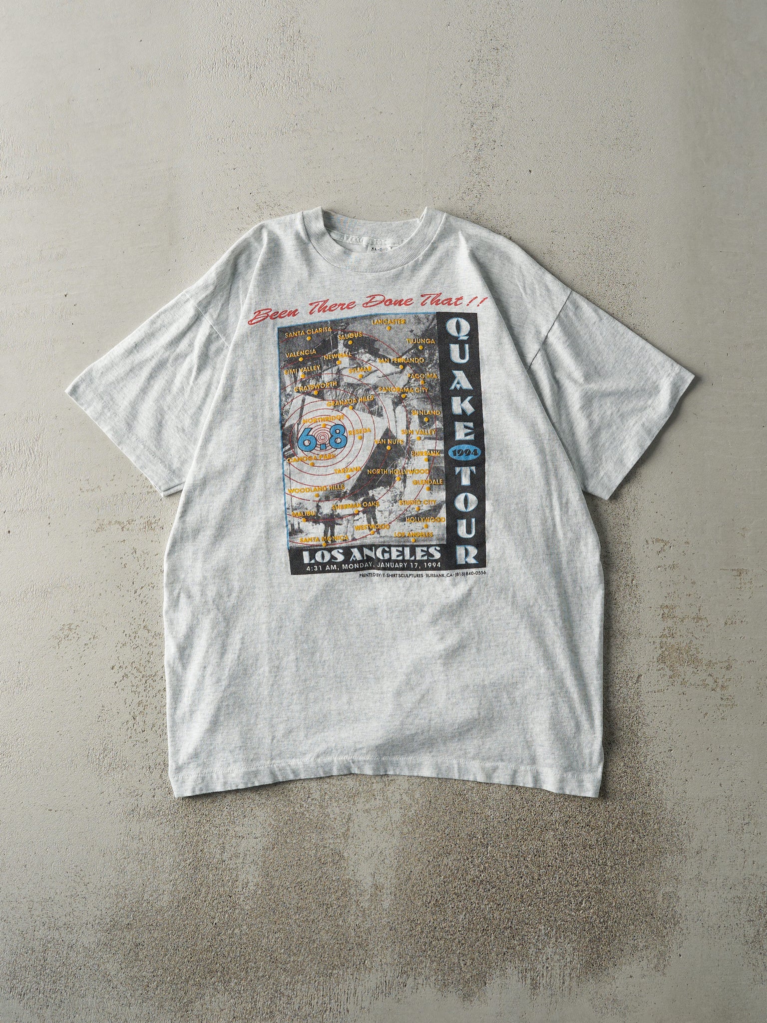 Vintage 94' Heather Grey Los Angeles Earth Quake Tour Single Stitch Tee (L)