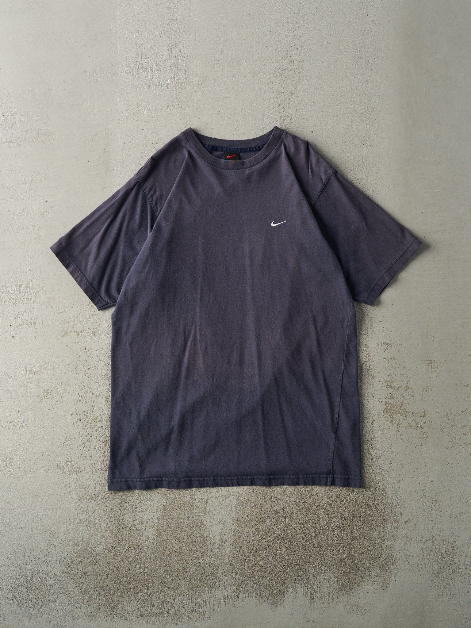 Vintage Y2K Navy Blue Embroidered Nike Swoosh Tee (L/XL)