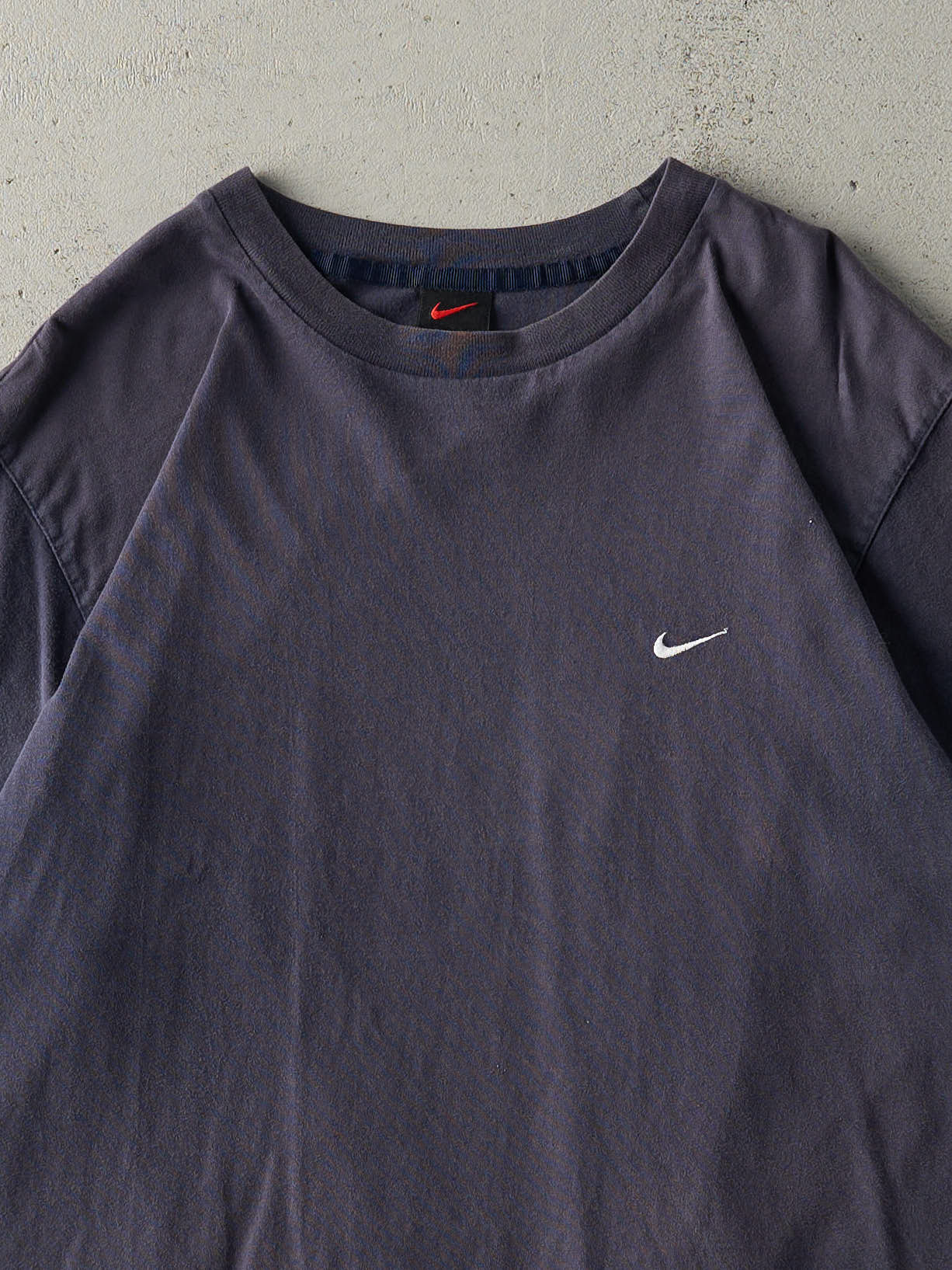 Vintage Y2K Navy Blue Embroidered Nike Swoosh Tee (L/XL)