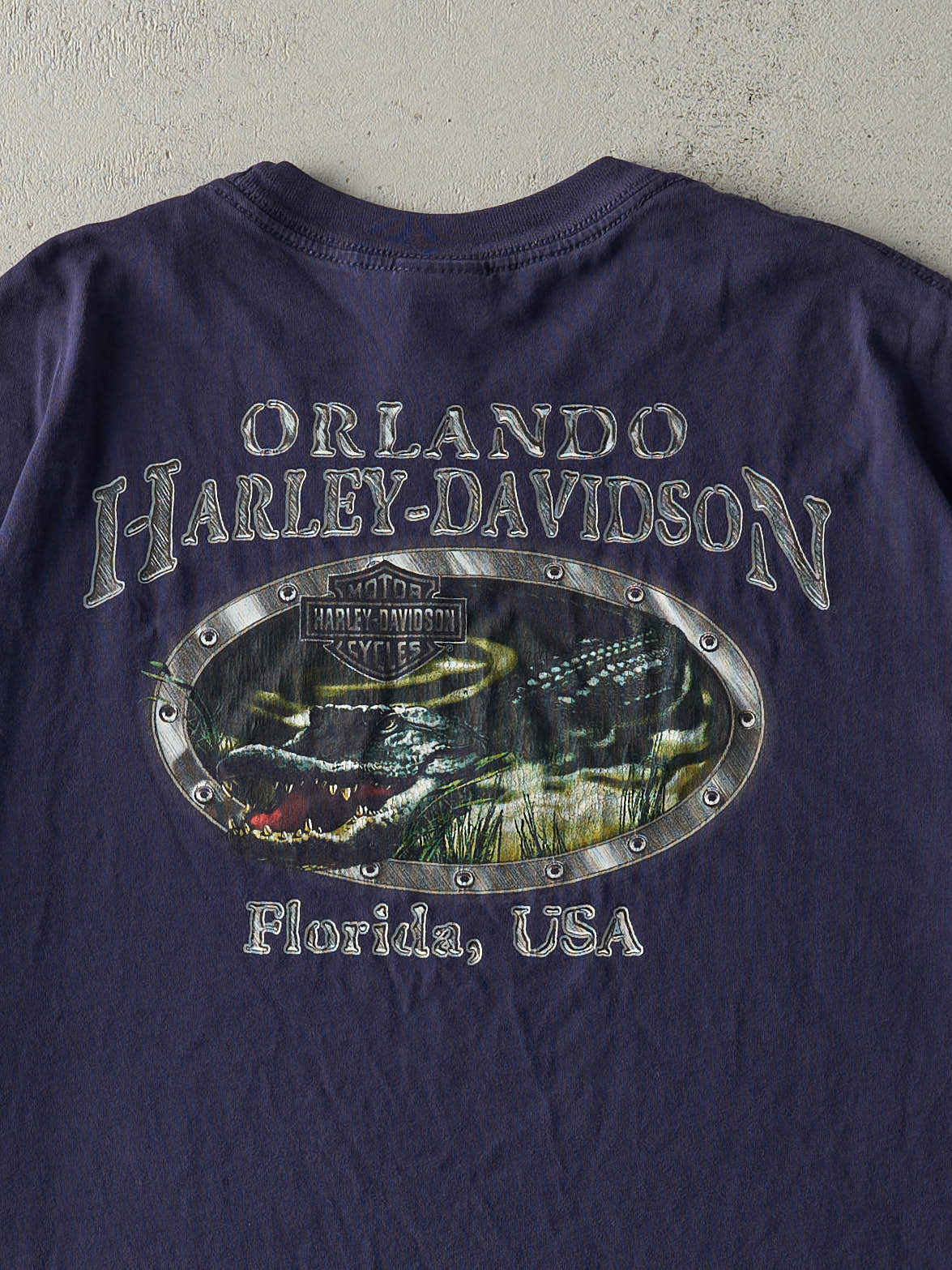 Vintage 02' Navy Blue Orlando Florida Harley Davidson Tee (XXL)