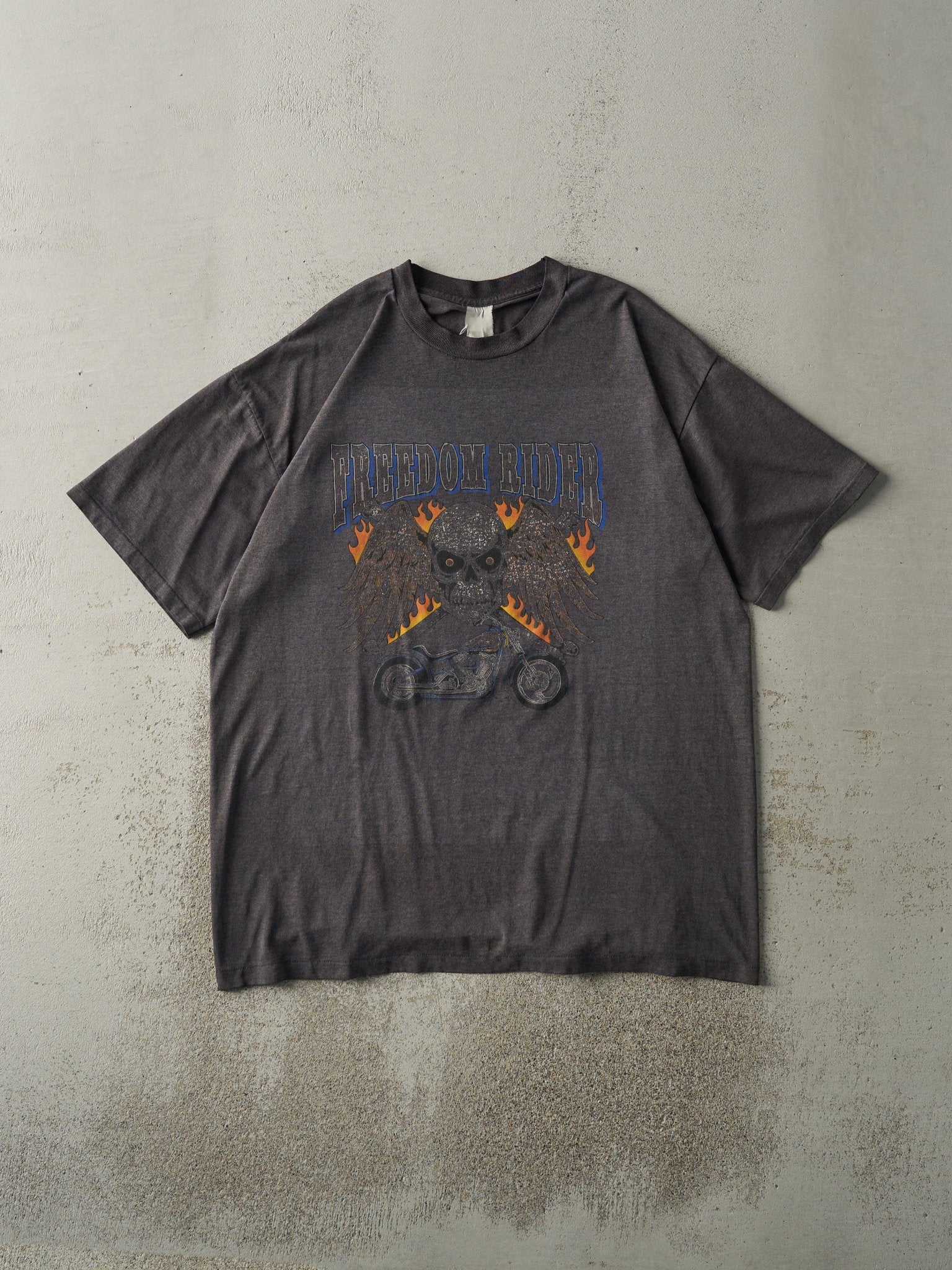 Vintage 90s Charcoal Grey Freedom Rider Single Stitch Tee (XL)