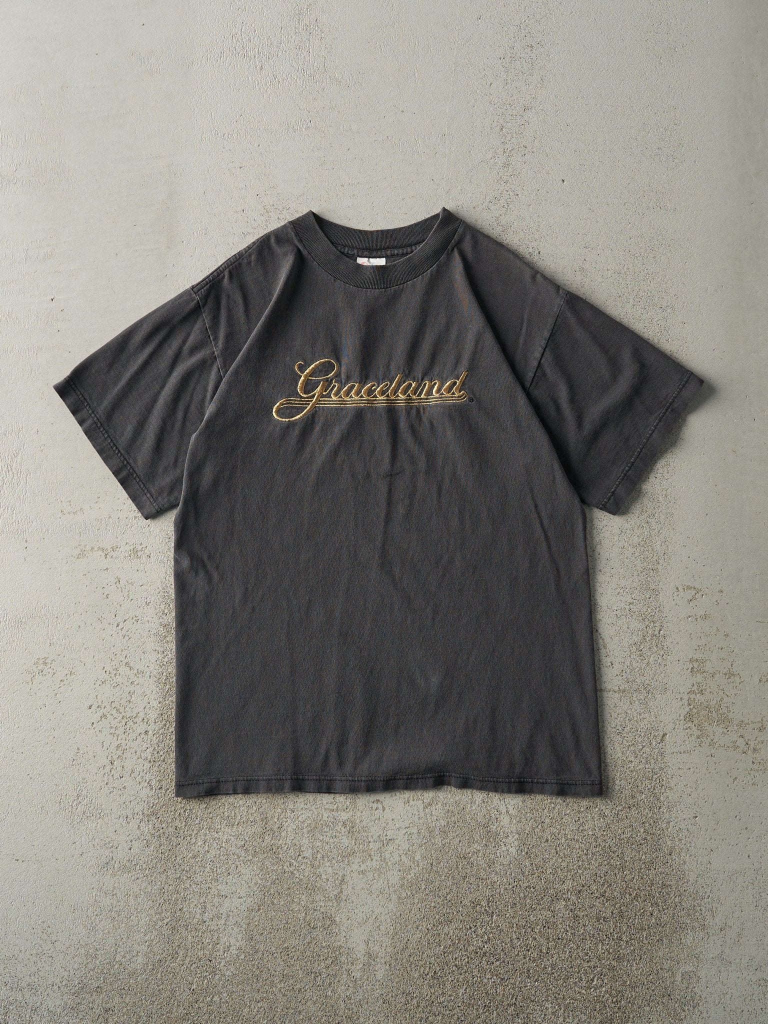 Vintage 90s Faded Black Embroidered Graceland Tee (S)