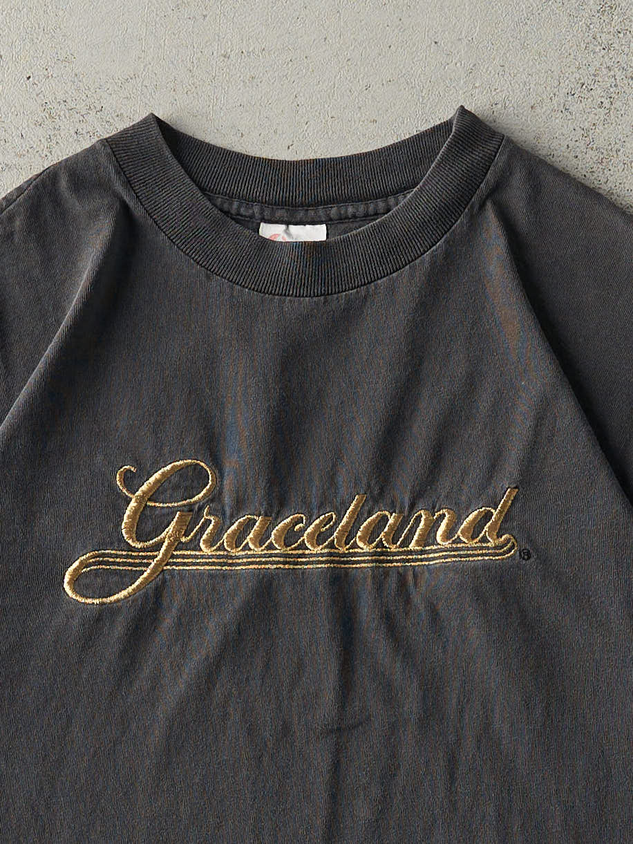 Vintage 90s Faded Black Embroidered Graceland Tee (S)