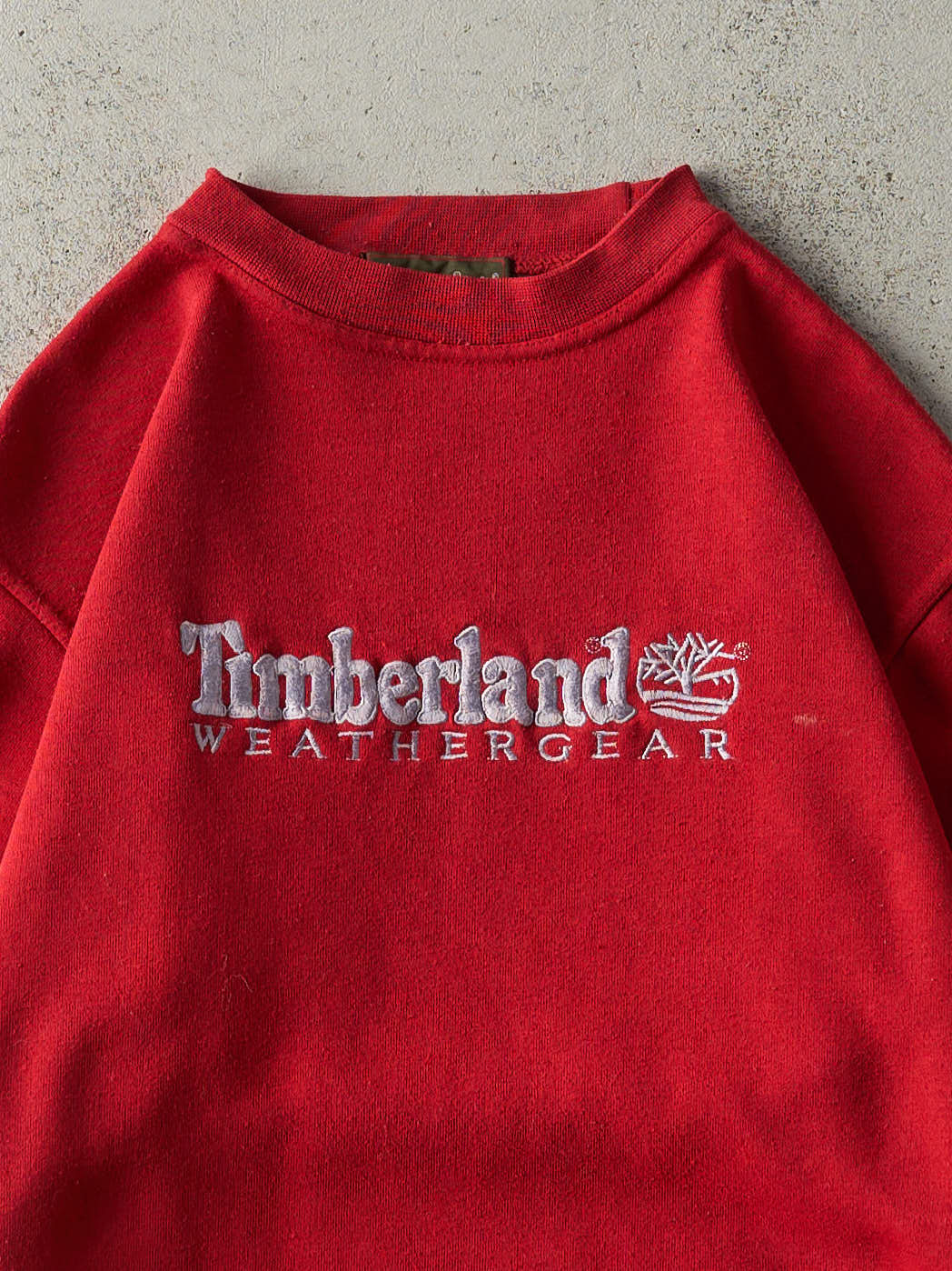 Vintage Y2K Red Embroidered Timberland Weather Gear Crewneck (M)