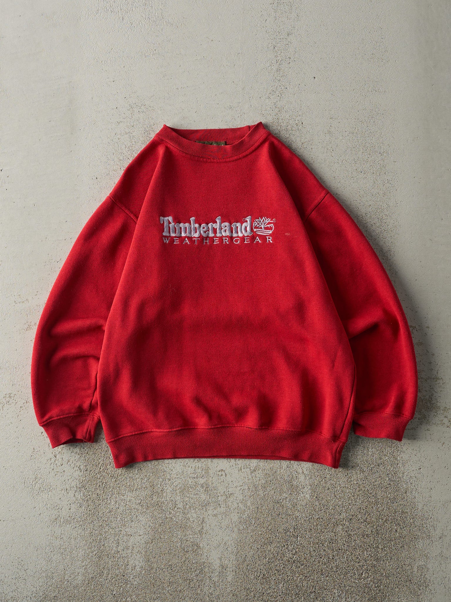 Vintage Y2K Red Embroidered Timberland Weather Gear Crewneck (M)