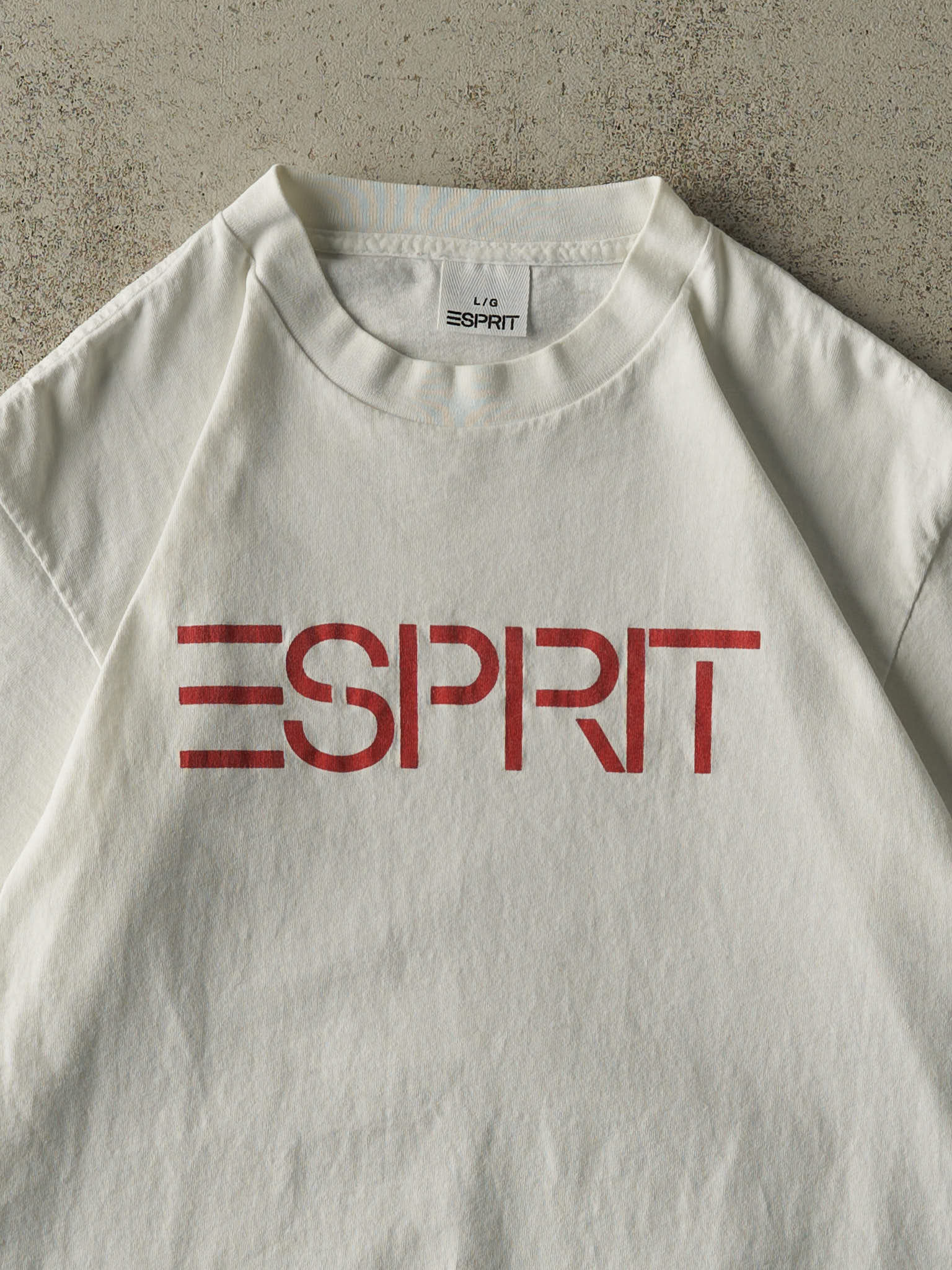 Vintage 90s White Esprit Logo Single Stitch Tee (M/L)