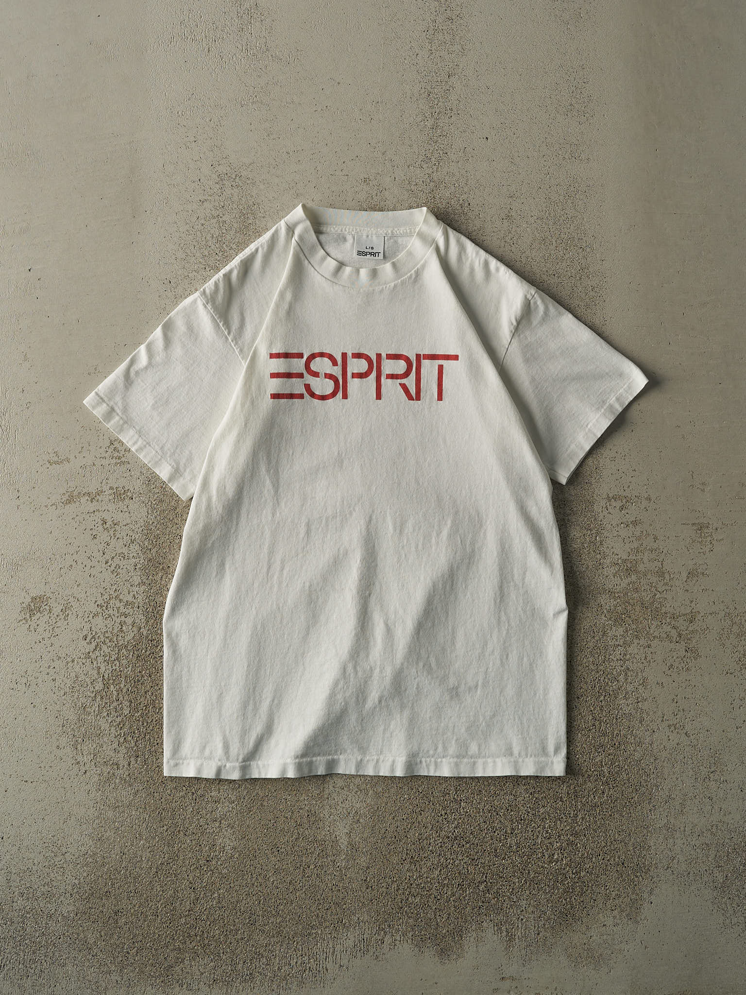 Vintage 90s White Esprit Logo Single Stitch Tee (M/L)