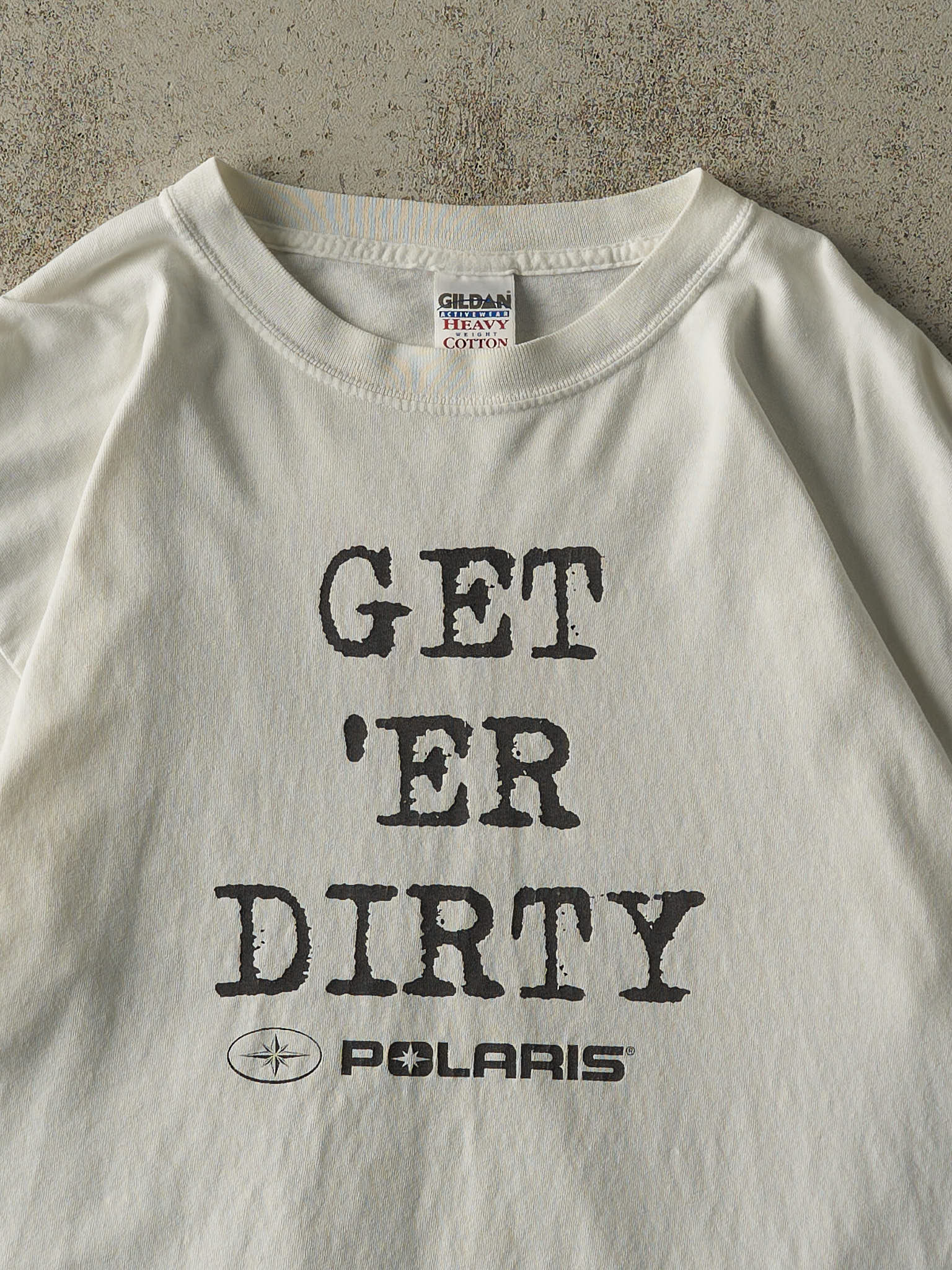 Vintage Y2K White Polaris "Get 'Er Dirty" Slogan Tee (XL)