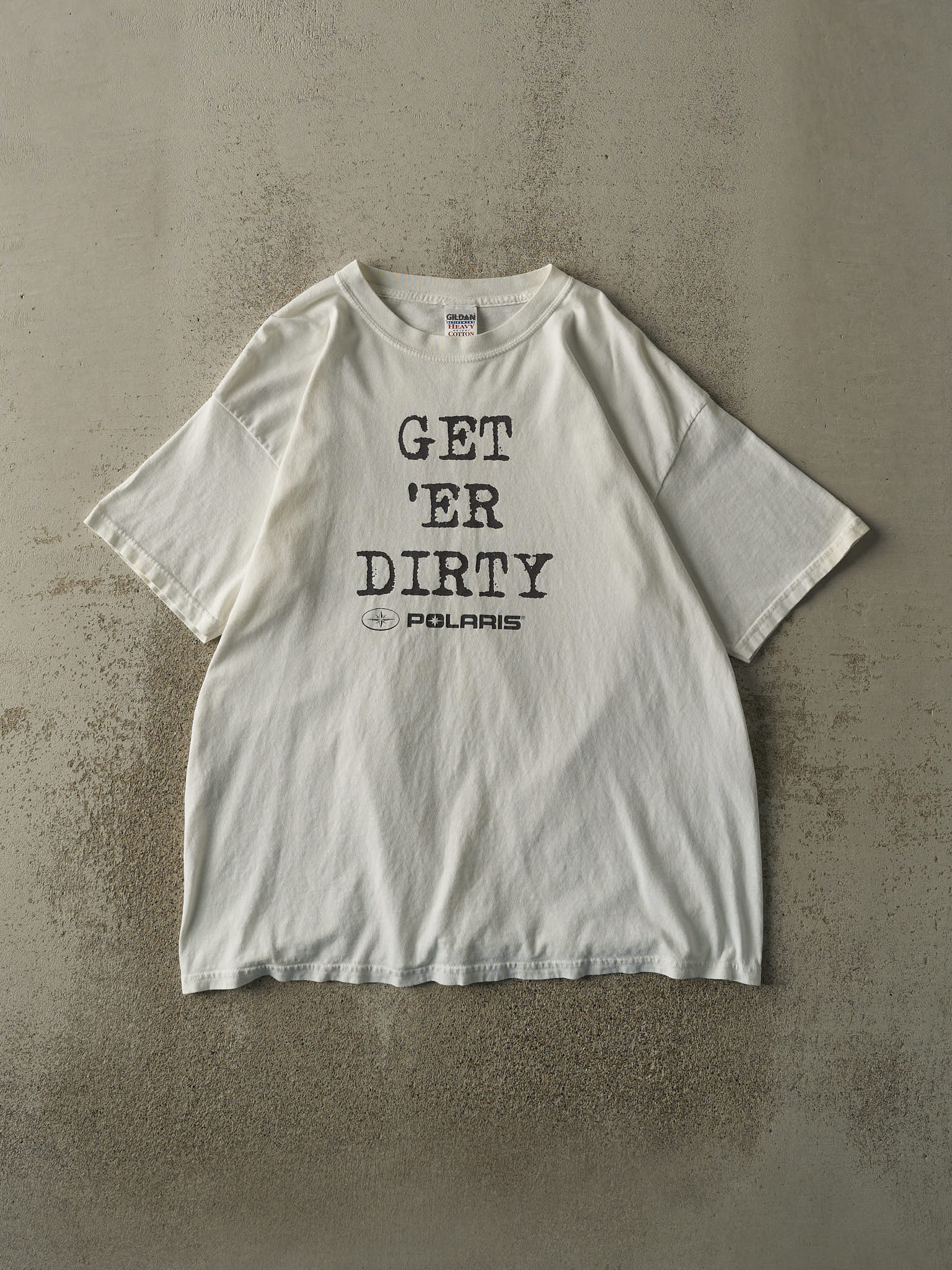 Vintage Y2K White Polaris "Get 'Er Dirty" Slogan Tee (XL)