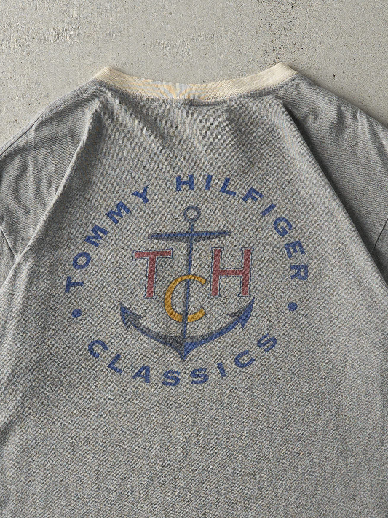 Vintage 90s Grey & Beige Tommy Hilfiger Classics Pocket Tee (L)