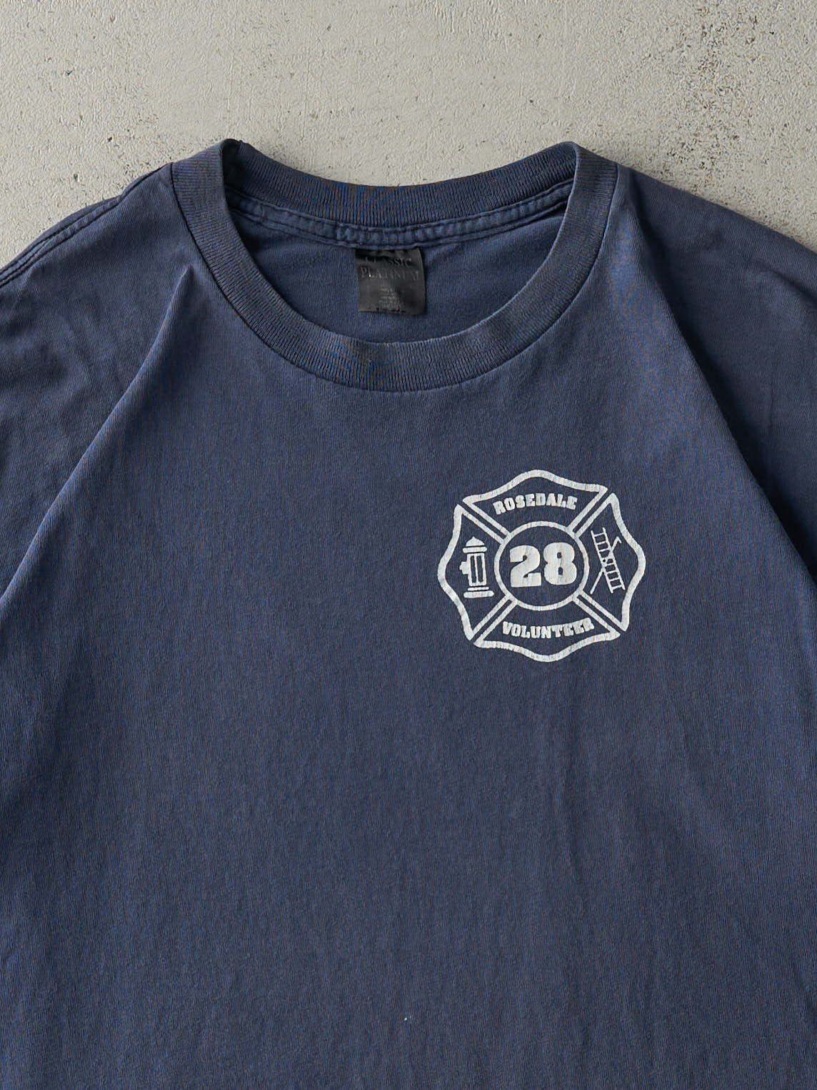 Vintage 90s Navy Blue Rosedale Fire Fighter Single Stitch Tee (L)