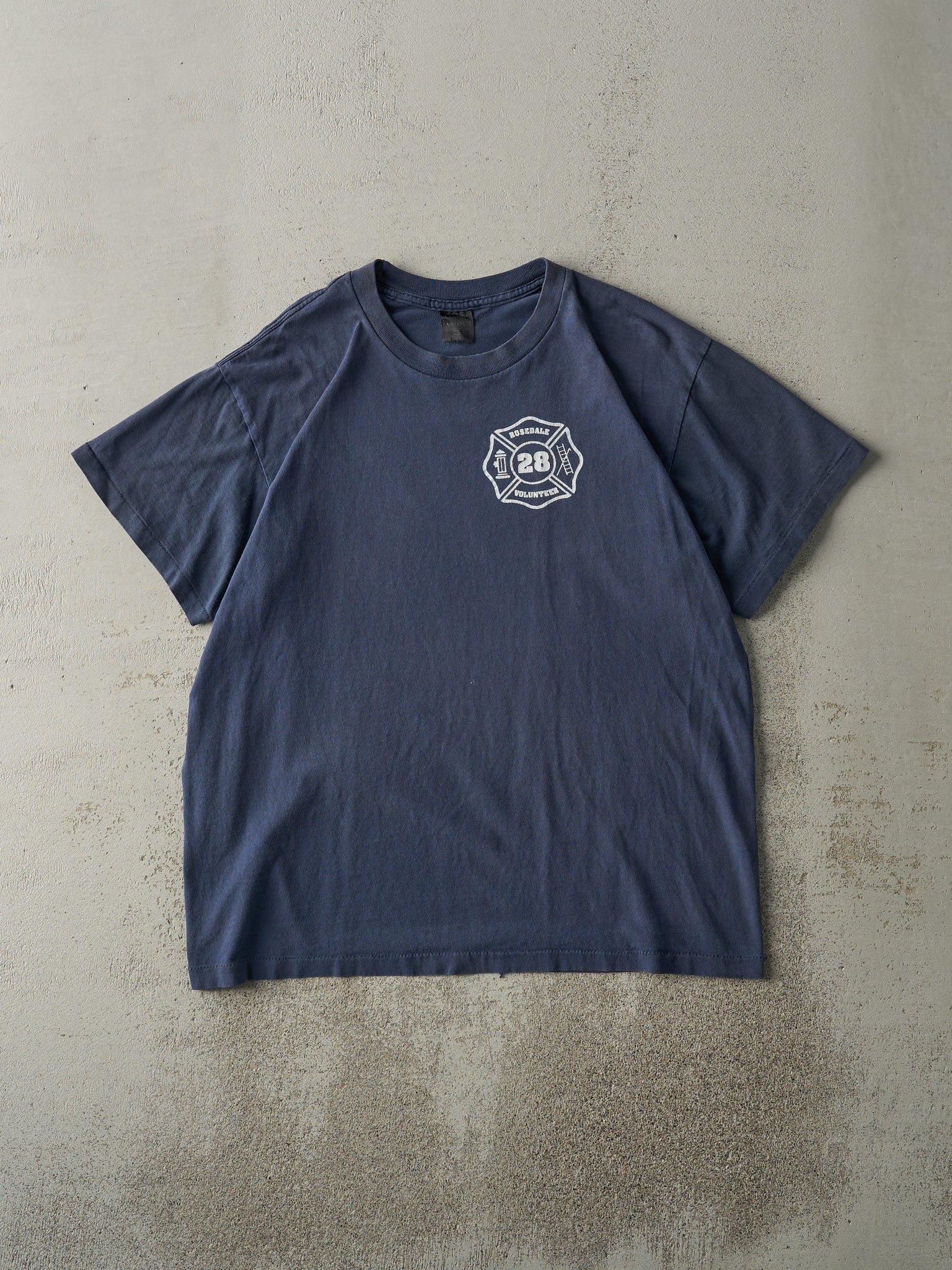 Vintage 90s Navy Blue Rosedale Fire Fighter Single Stitch Tee (L)