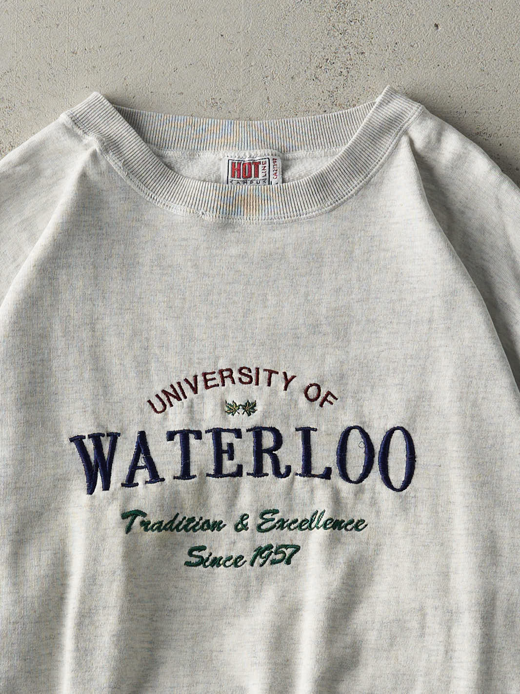 Vintage 90s Heather Grey Embroidered University of Waterloo Boxy Crewneck (L)