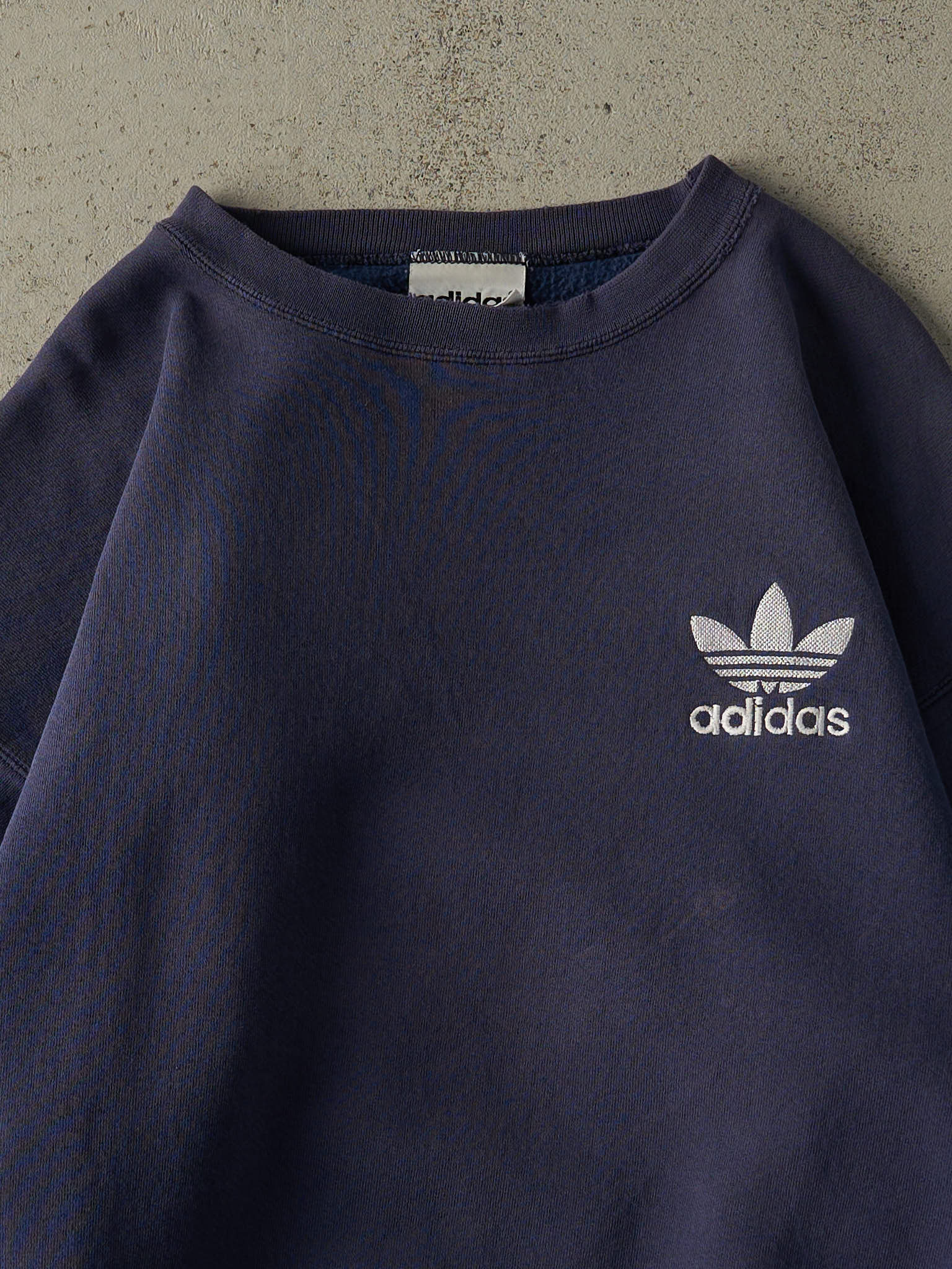 Vintage 90s Sun Faded Navy Blue Adidas Embroidered Crewneck (L/XL)