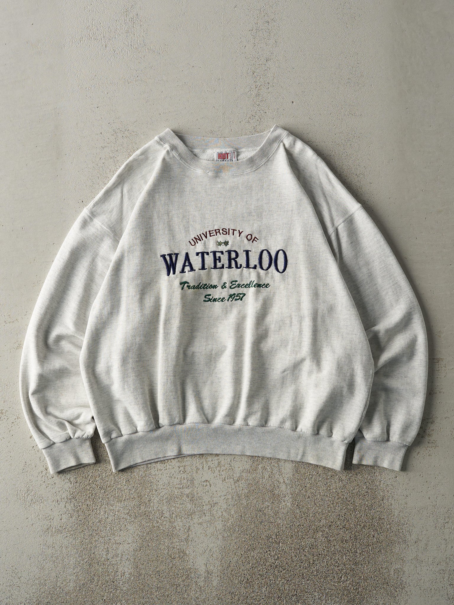 Vintage 90s Heather Grey Embroidered University of Waterloo Boxy Crewneck (L)